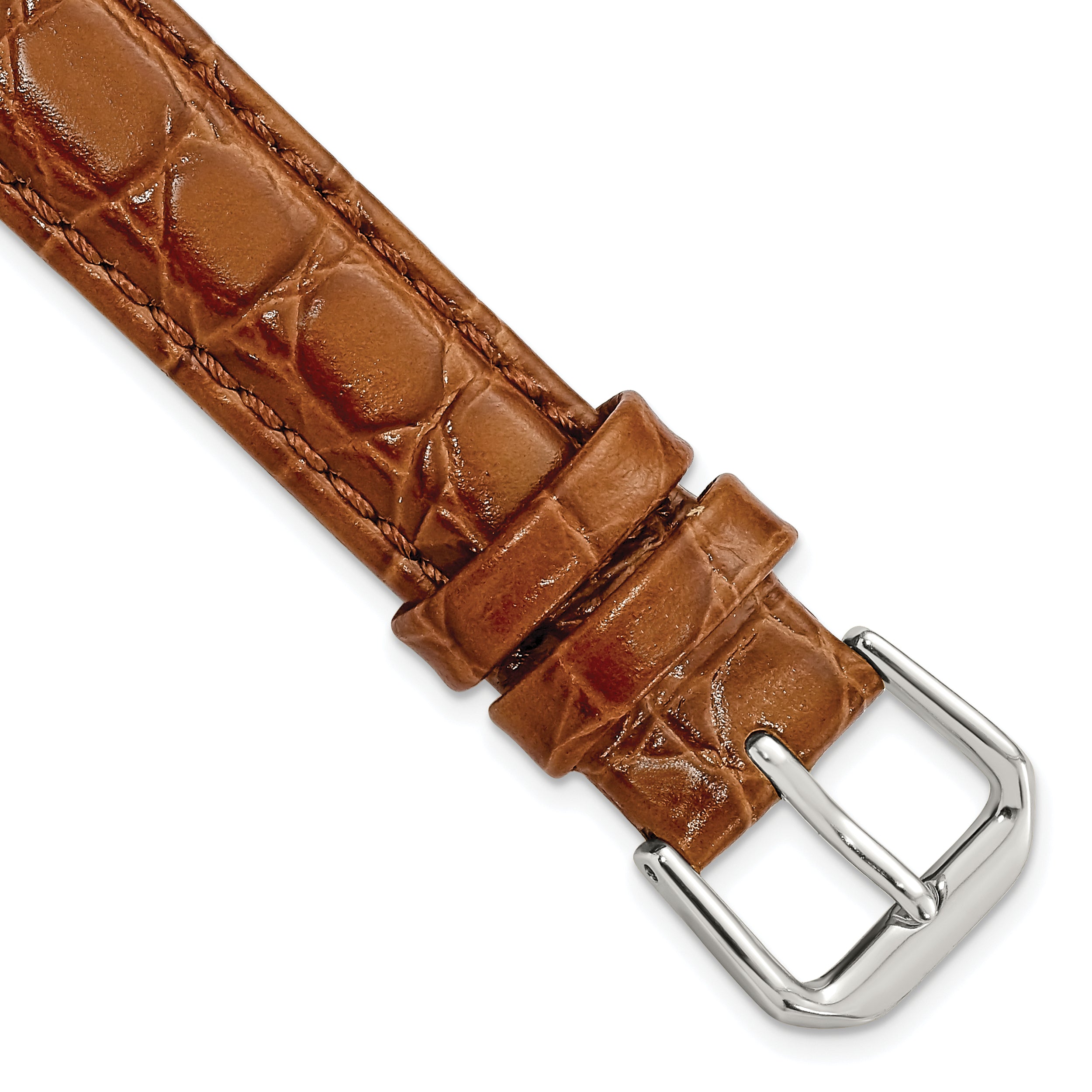 DeBeer 15mm Havana Alligator Grain Leather with Silver-tone Buckle 7.5 inch Watch Band