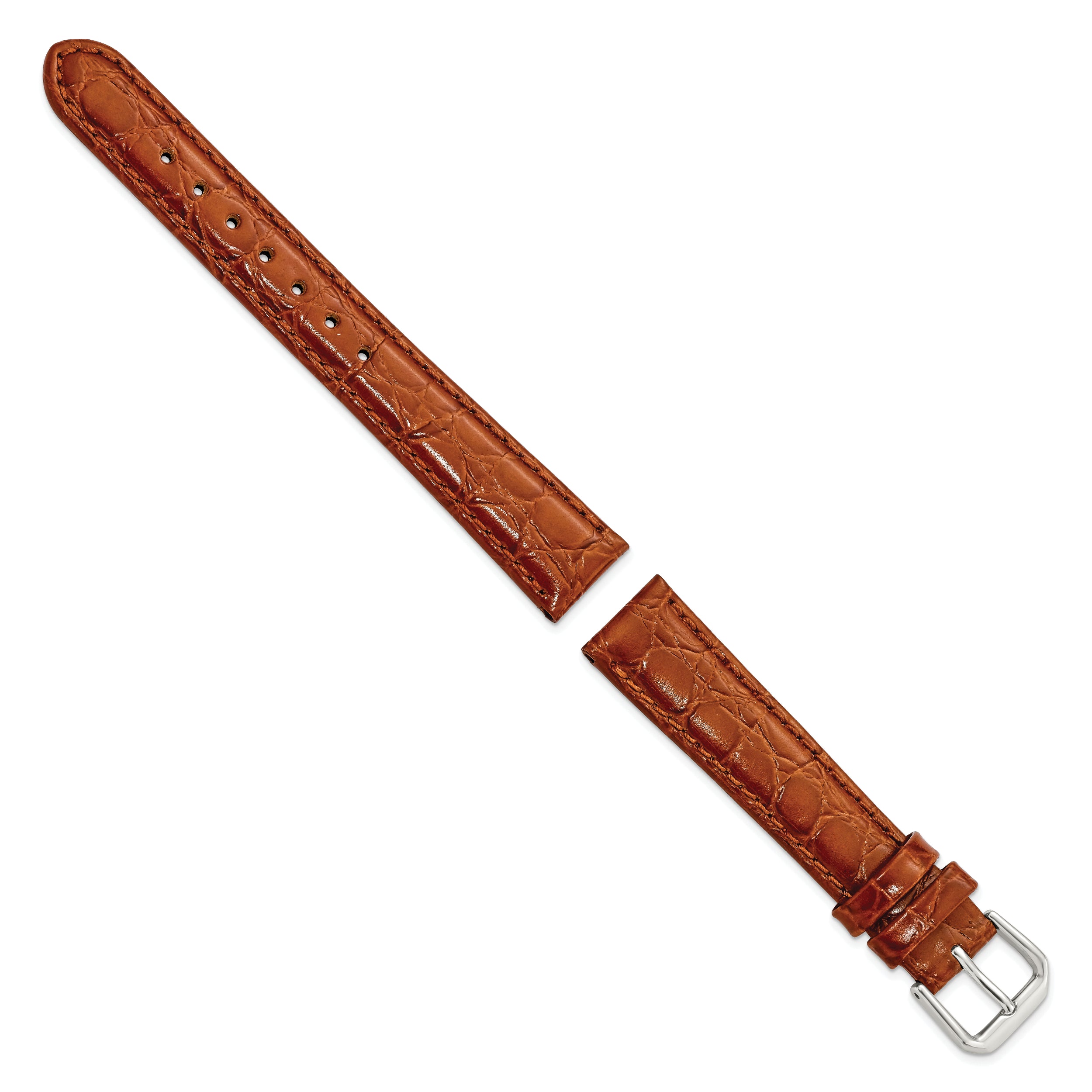 10mm Havana Alligator Grain Leather with Silver-tone Buckle 6.75 inch Watch Band