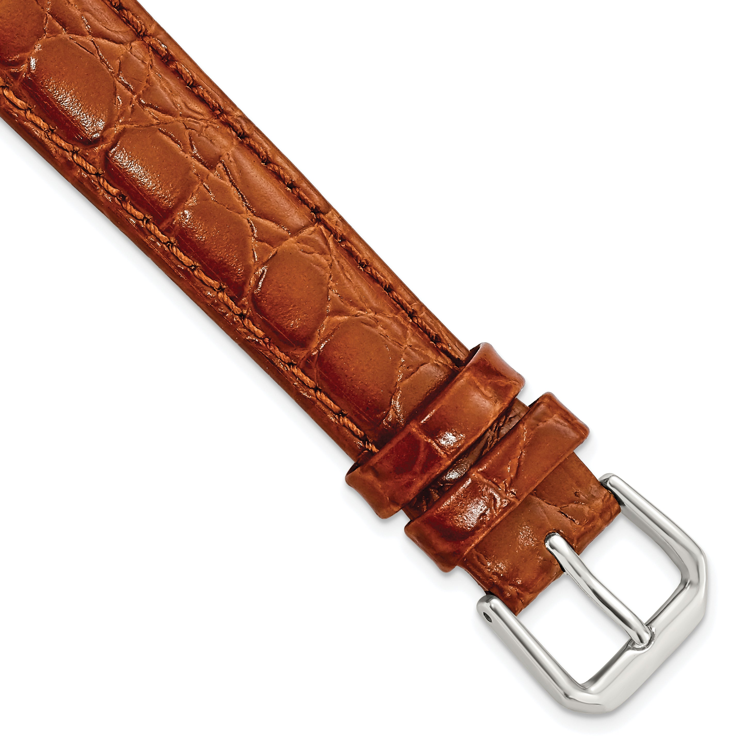 DeBeer 16mm Havana Alligator Grain Leather with Silver-tone Buckle 7.5 inch Watch Band