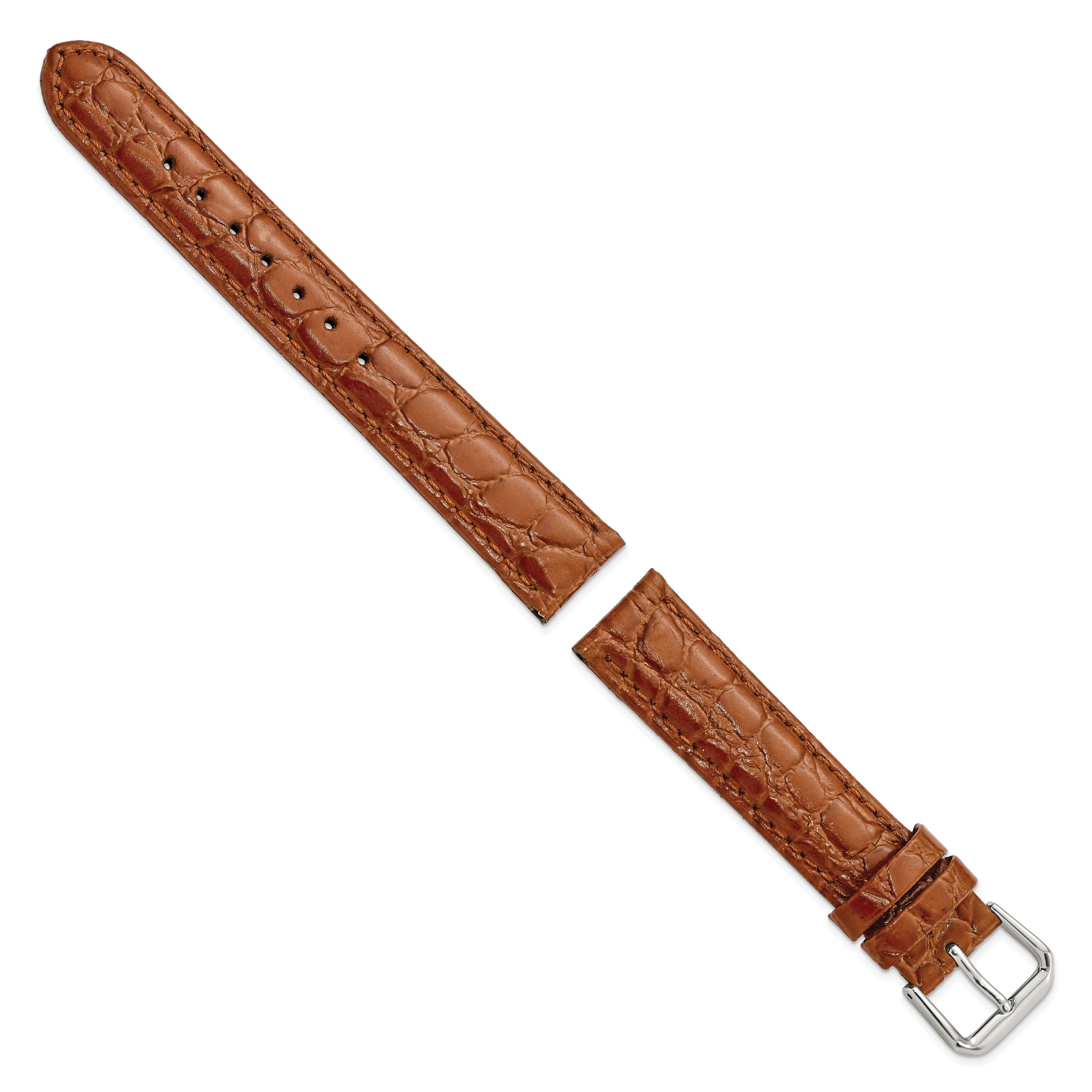 10mm Havana Alligator Grain Leather with Silver-tone Buckle 6.75 inch Watch Band