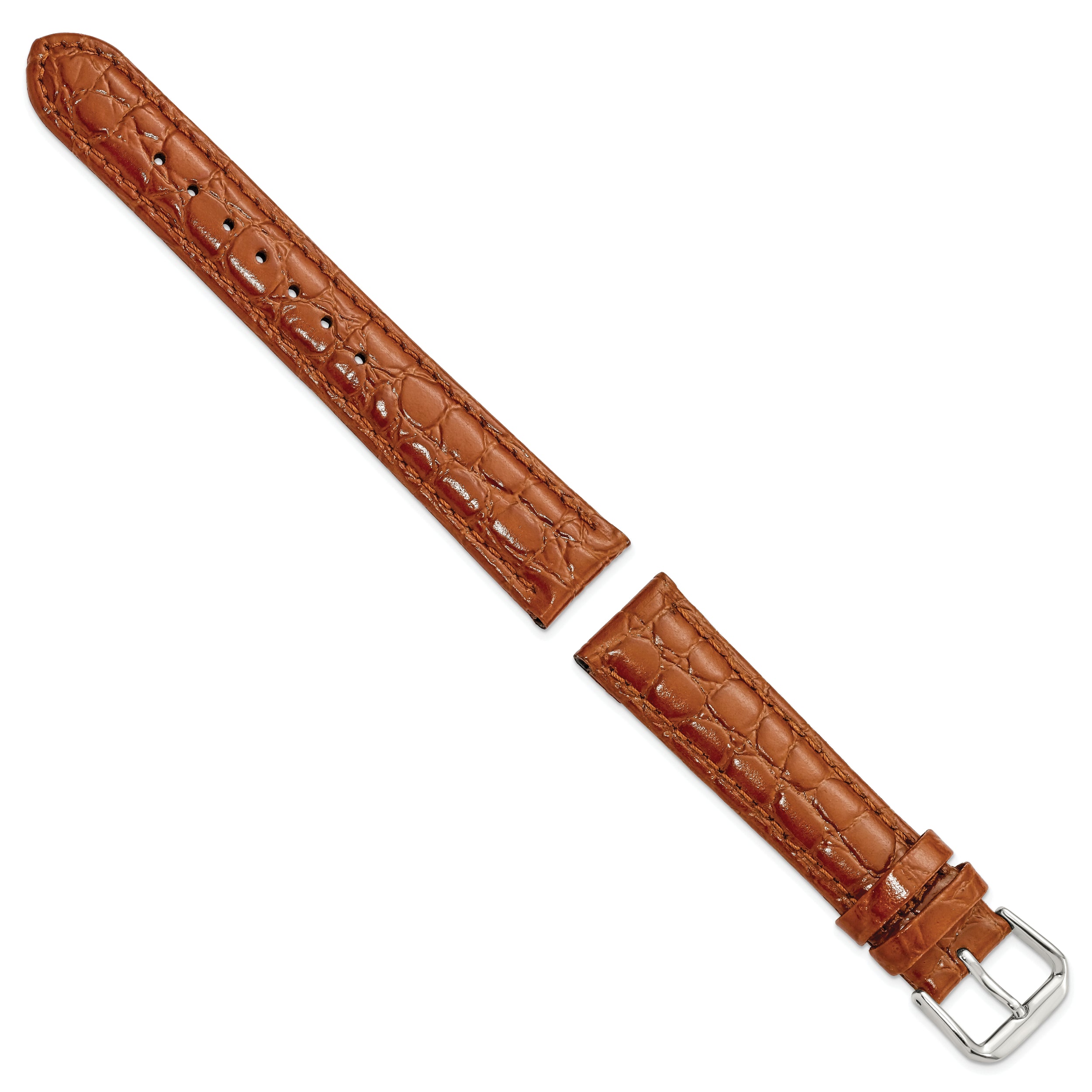 10mm Havana Alligator Grain Leather with Silver-tone Buckle 6.75 inch Watch Band