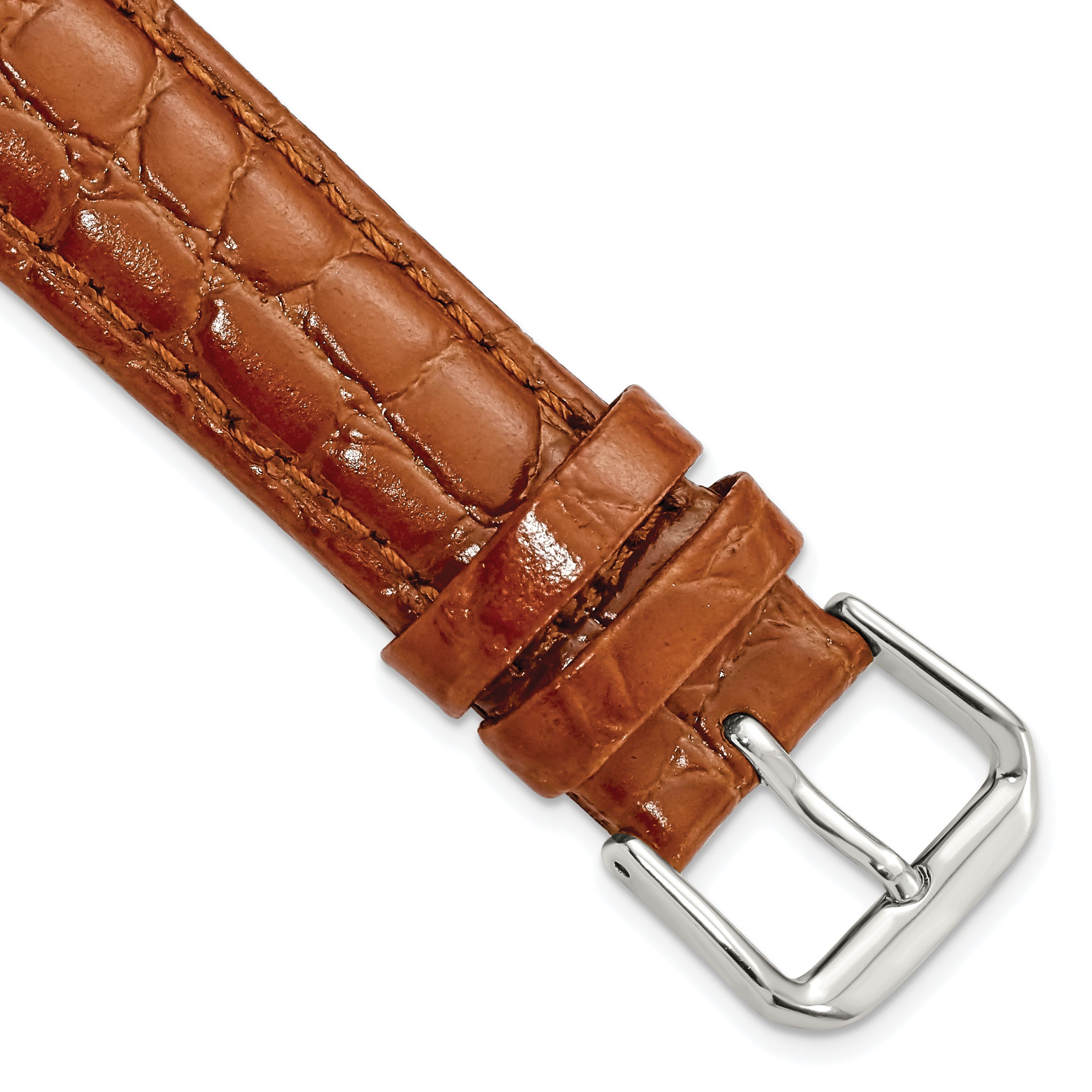 DeBeer 18mm Havana Alligator Grain Leather with Silver-tone Buckle 7.5 inch Watch Band