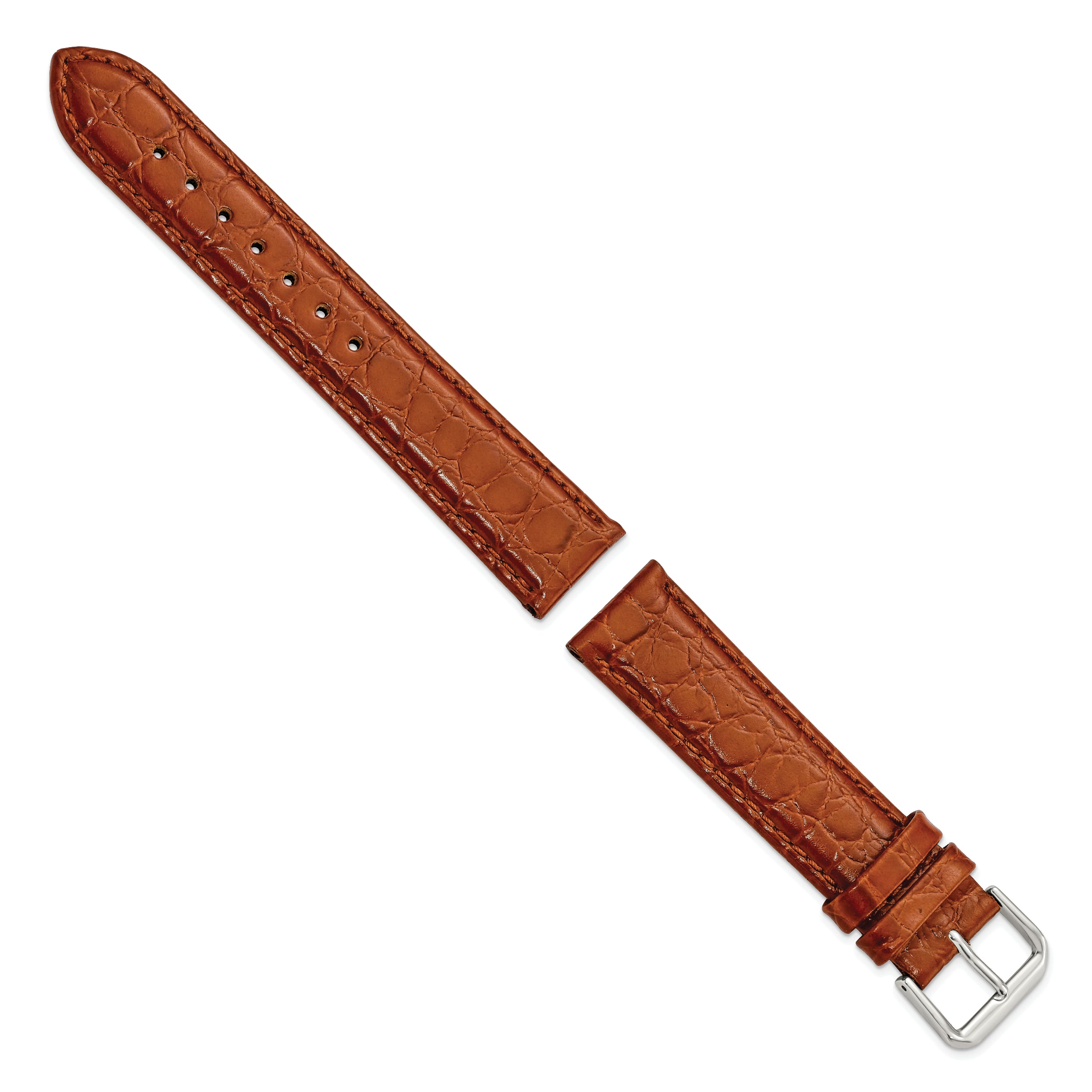 10mm Havana Alligator Grain Leather with Silver-tone Buckle 6.75 inch Watch Band