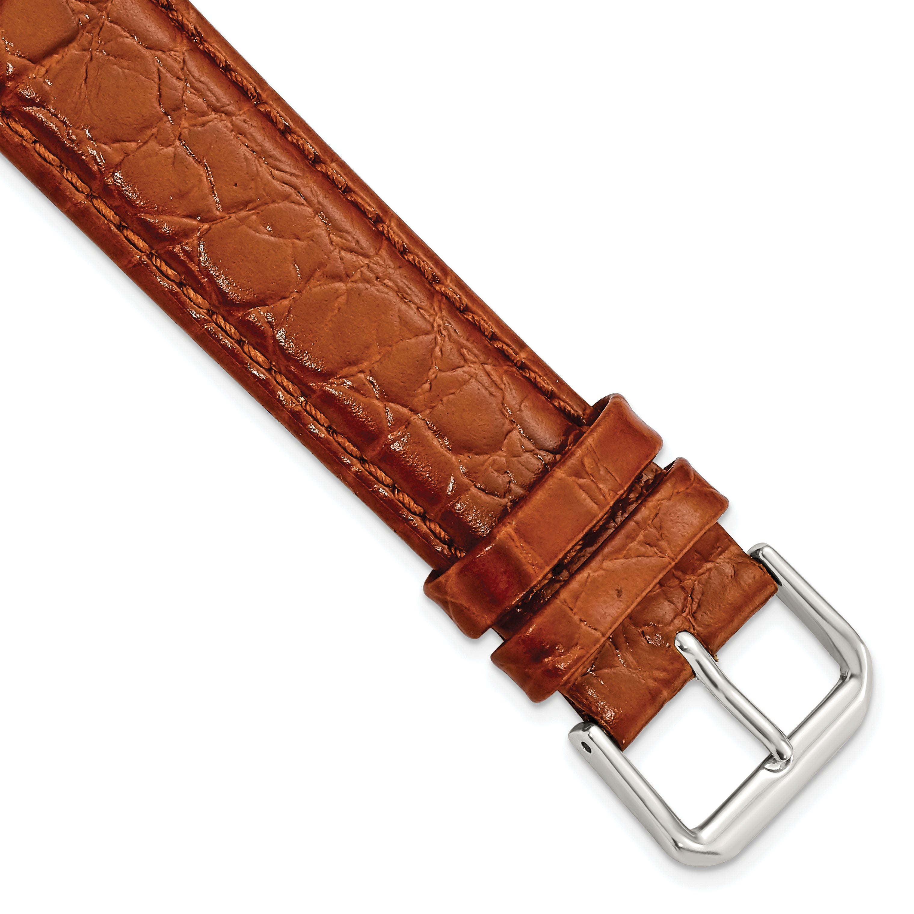 DeBeer 19mm Havana Alligator Grain Leather with Silver-tone Buckle 7.5 inch Watch Band