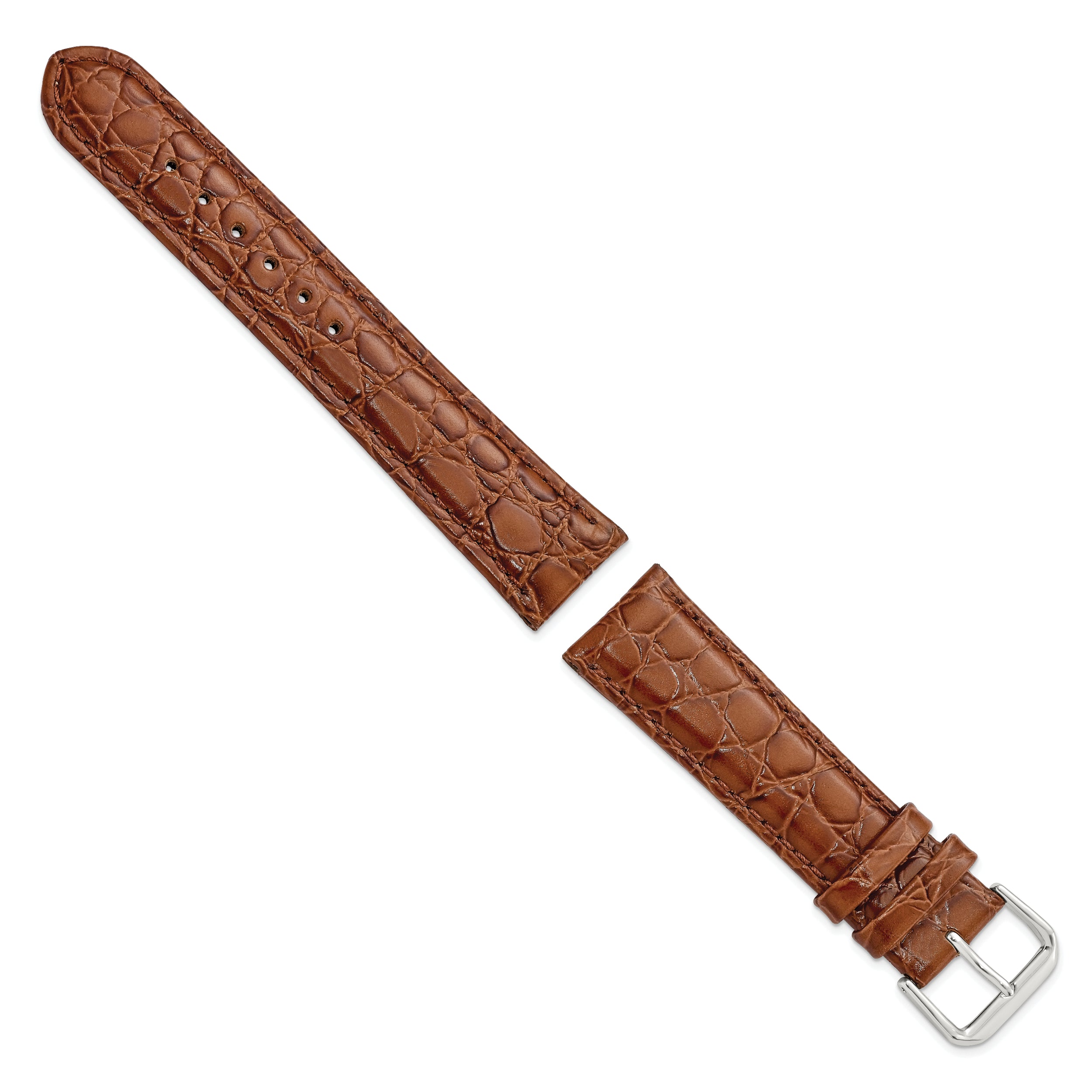 10mm Havana Alligator Grain Leather with Silver-tone Buckle 6.75 inch Watch Band