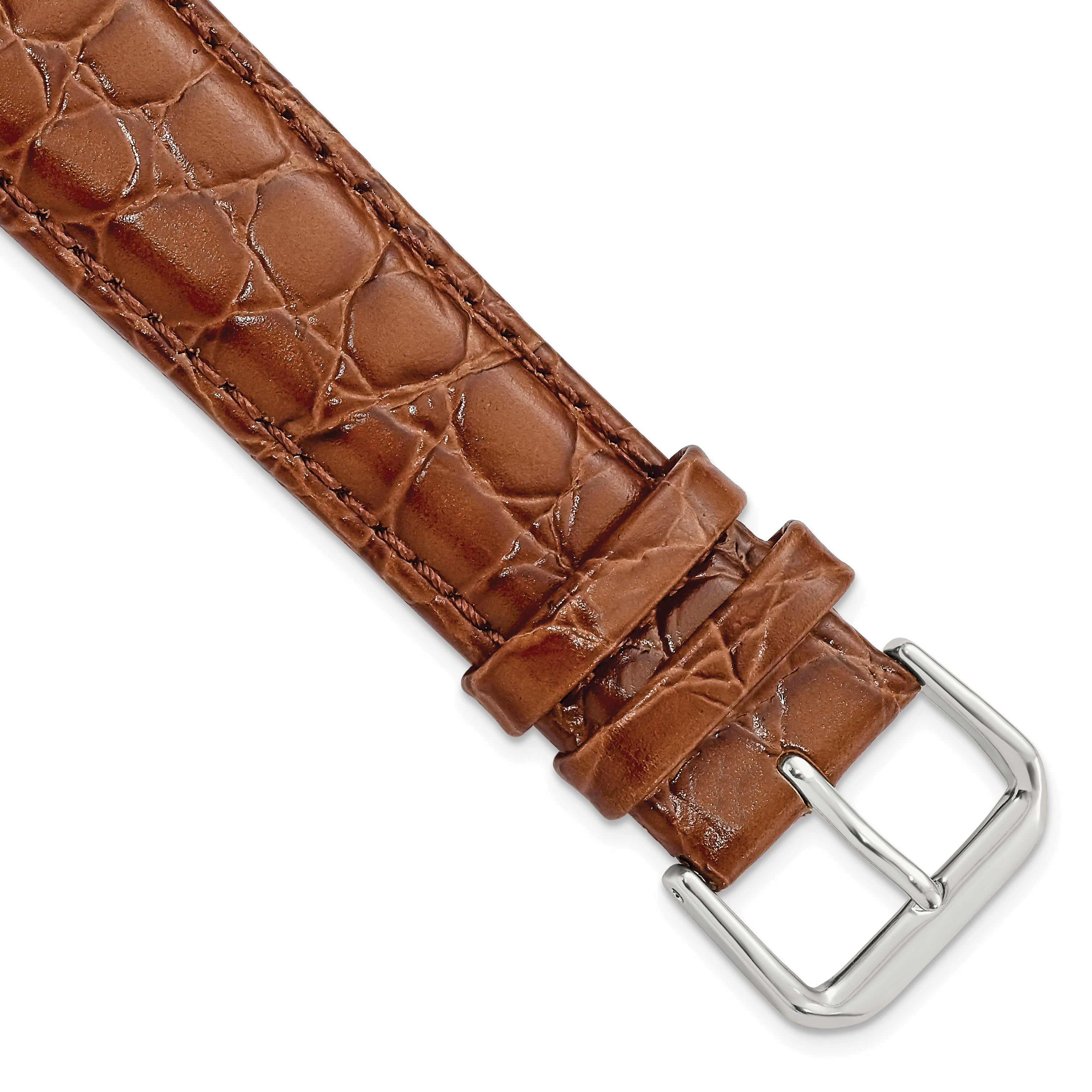 DeBeer 20mm Havana Alligator Grain Leather with Silver-tone Buckle 7.5 inch Watch Band