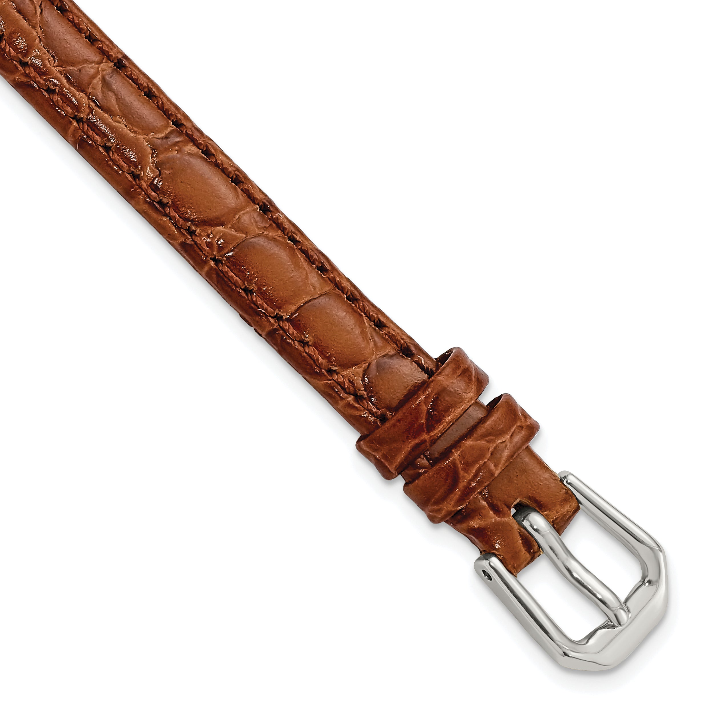 DeBeer 8mm Havana Alligator Grain Leather with Silver-tone Buckle 6.75 inch Watch Band