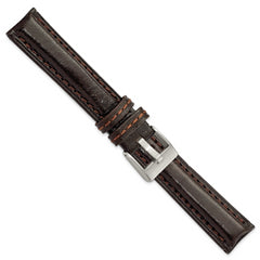 18mm Dark Brown Belting Leather with Brushed Silver-tone Steel Buckle 7.75 inch Watch Band