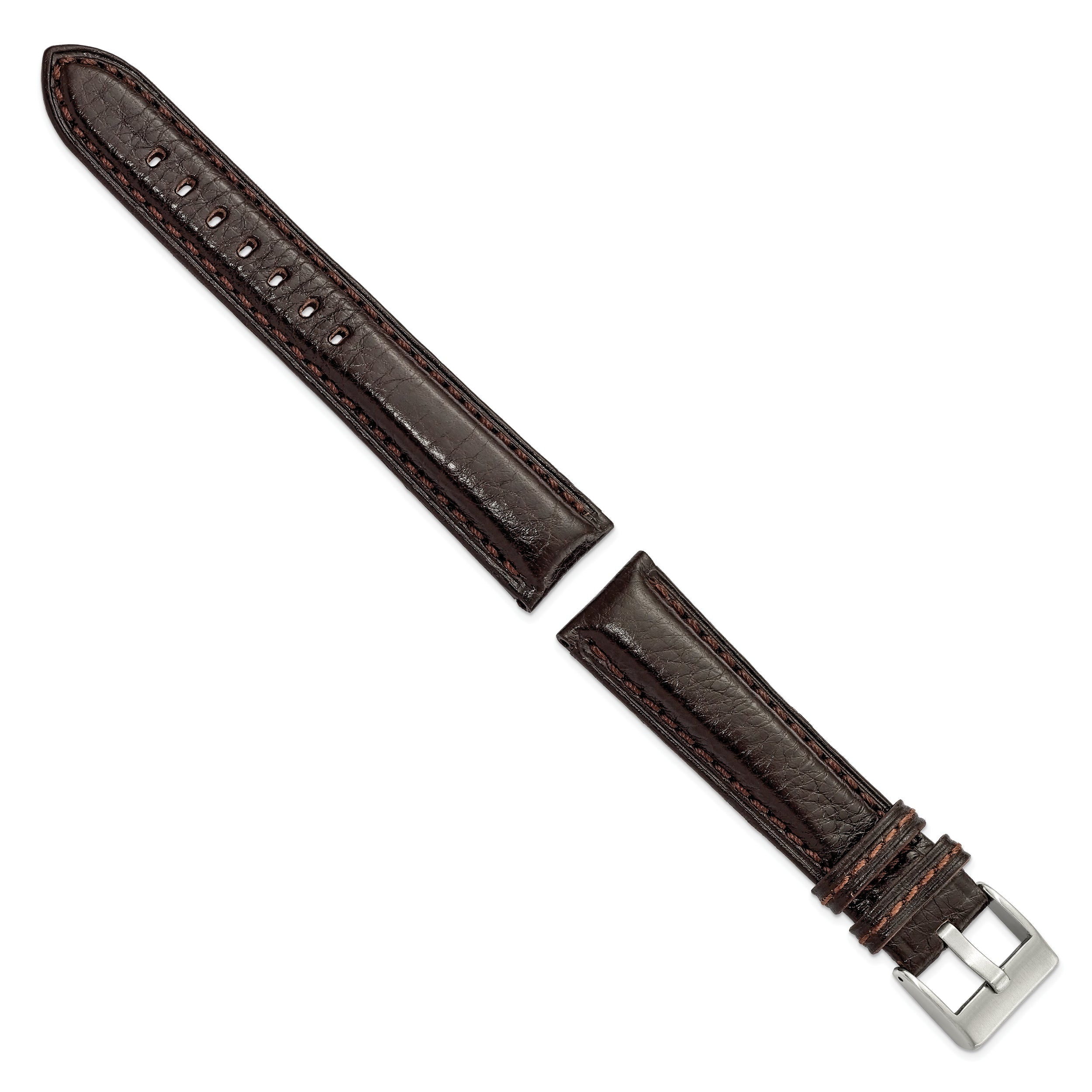 18mm Dark Brown Belting Leather with Brushed Silver-tone Steel Buckle 7.75 inch Watch Band