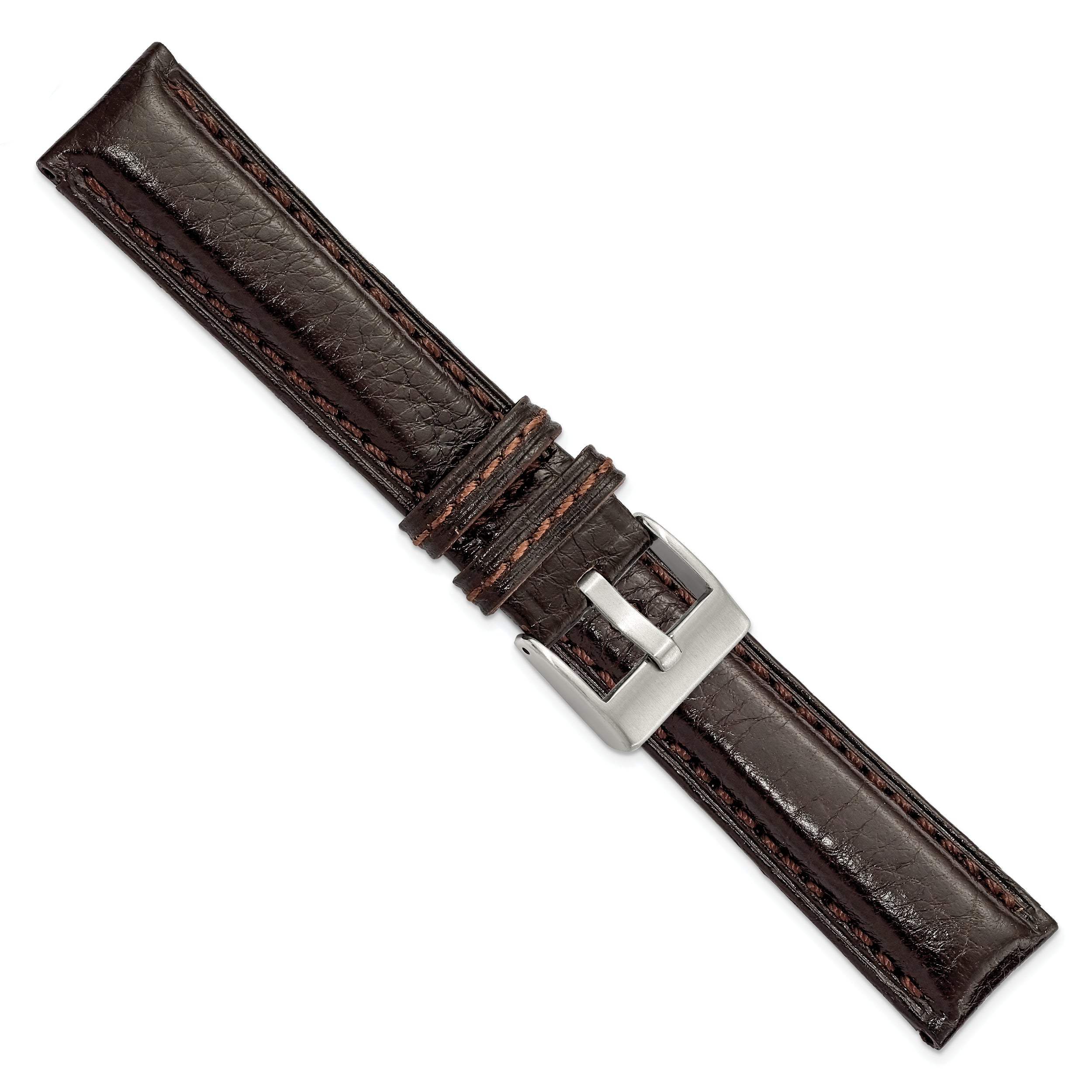 18mm Dark Brown Belting Leather with Brushed Silver-tone Steel Buckle 7.75 inch Watch Band