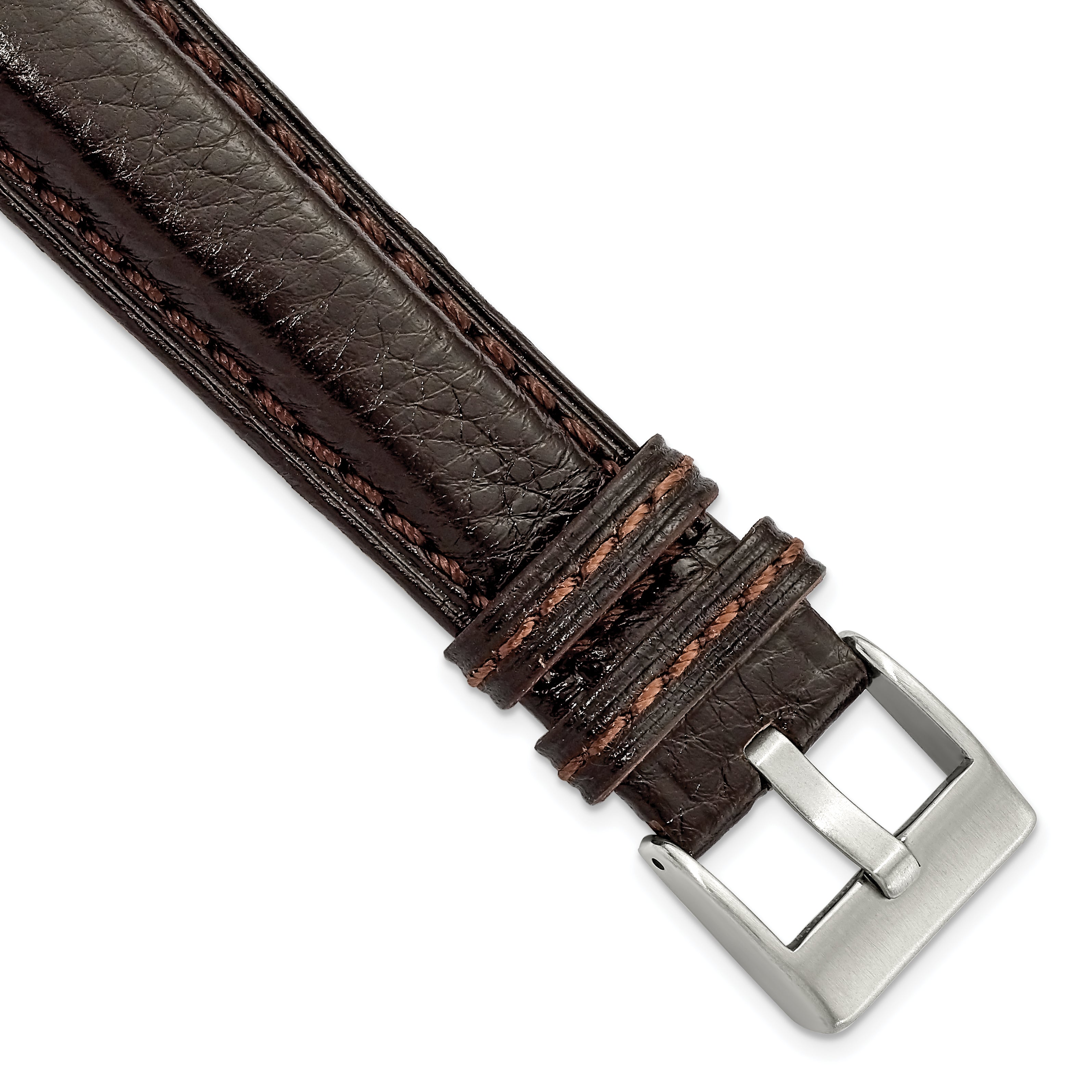 DeBeer 20mm Dark Brown Belting Leather with Brushed Silver-tone Steel Buckle 7.75 inch Watch Band