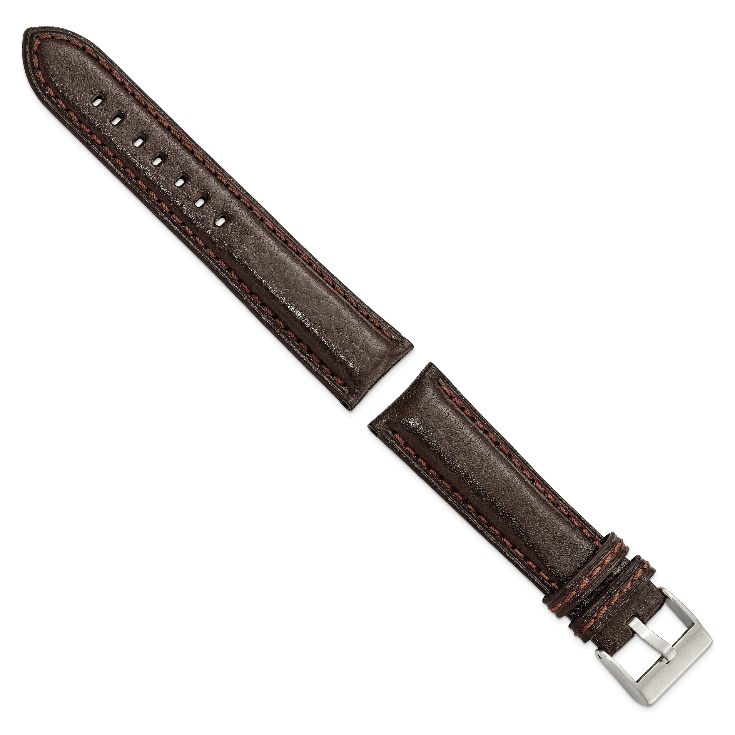 18mm Dark Brown Belting Leather with Brushed Silver-tone Steel Buckle 7.75 inch Watch Band