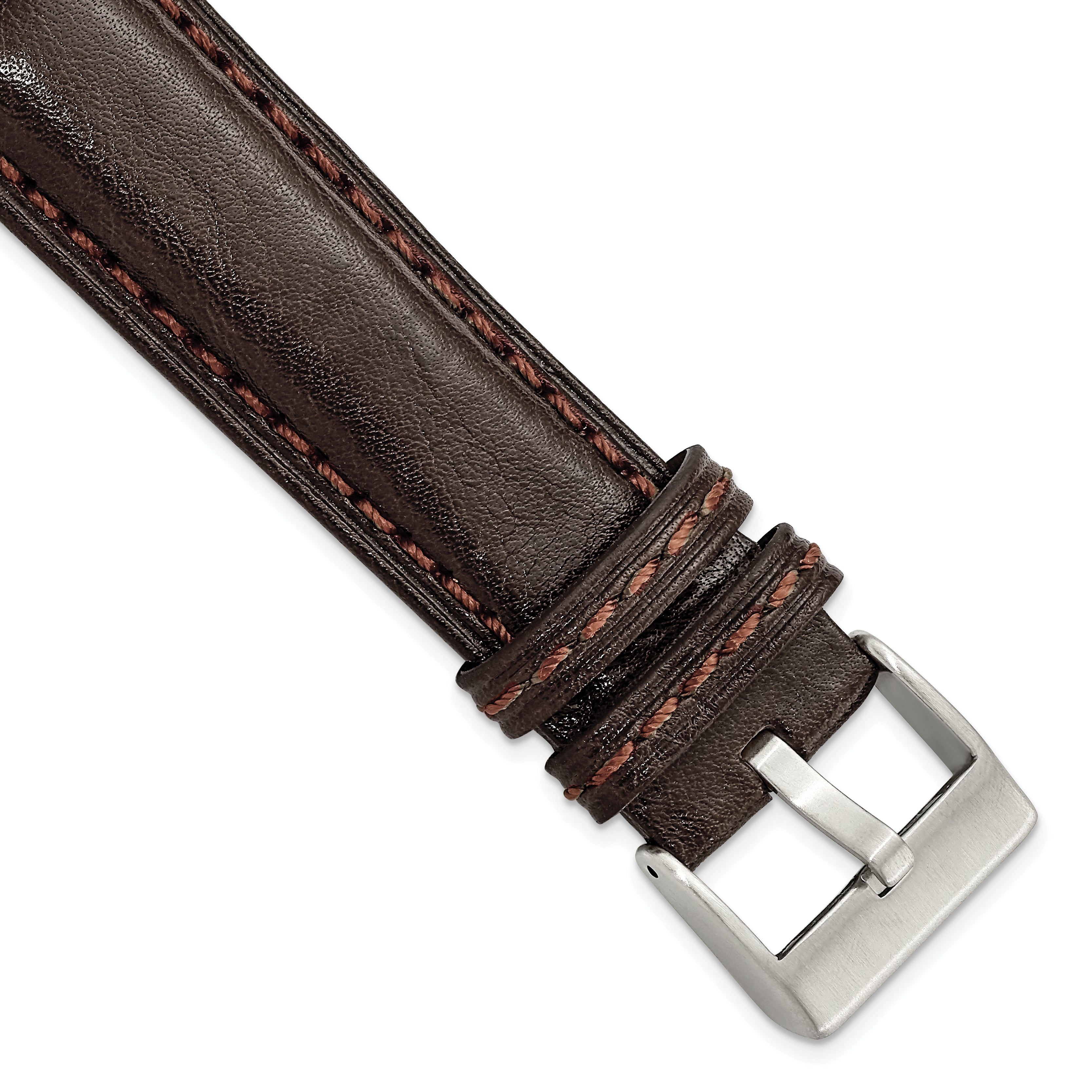 DeBeer 22mm Dark Brown Belting Leather with Brushed Silver-tone Steel Buckle 7.75 inch Watch Band