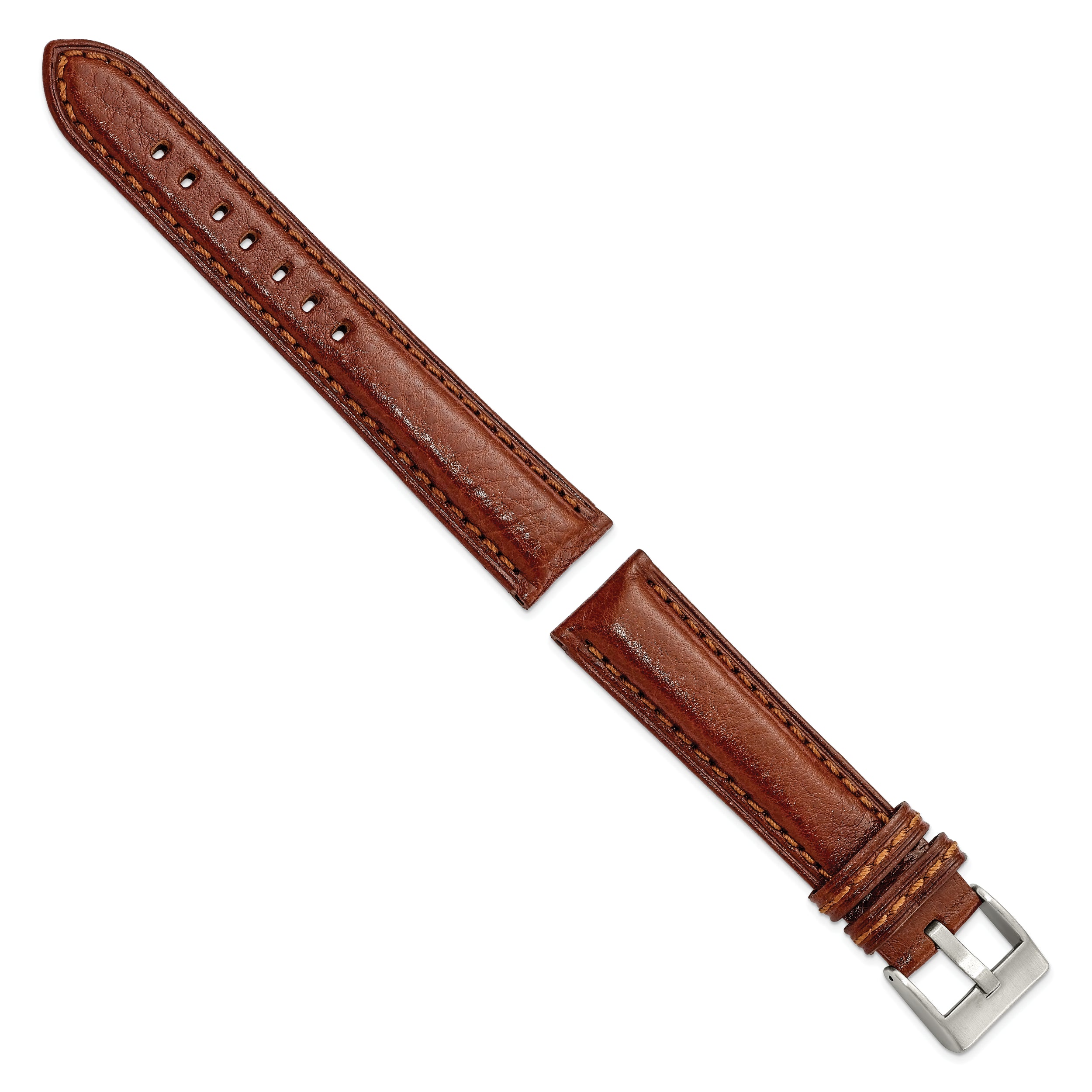 18mm Havana Belting Leather with Brushed Silver-tone Steel Buckle 7.75 inch Watch Band