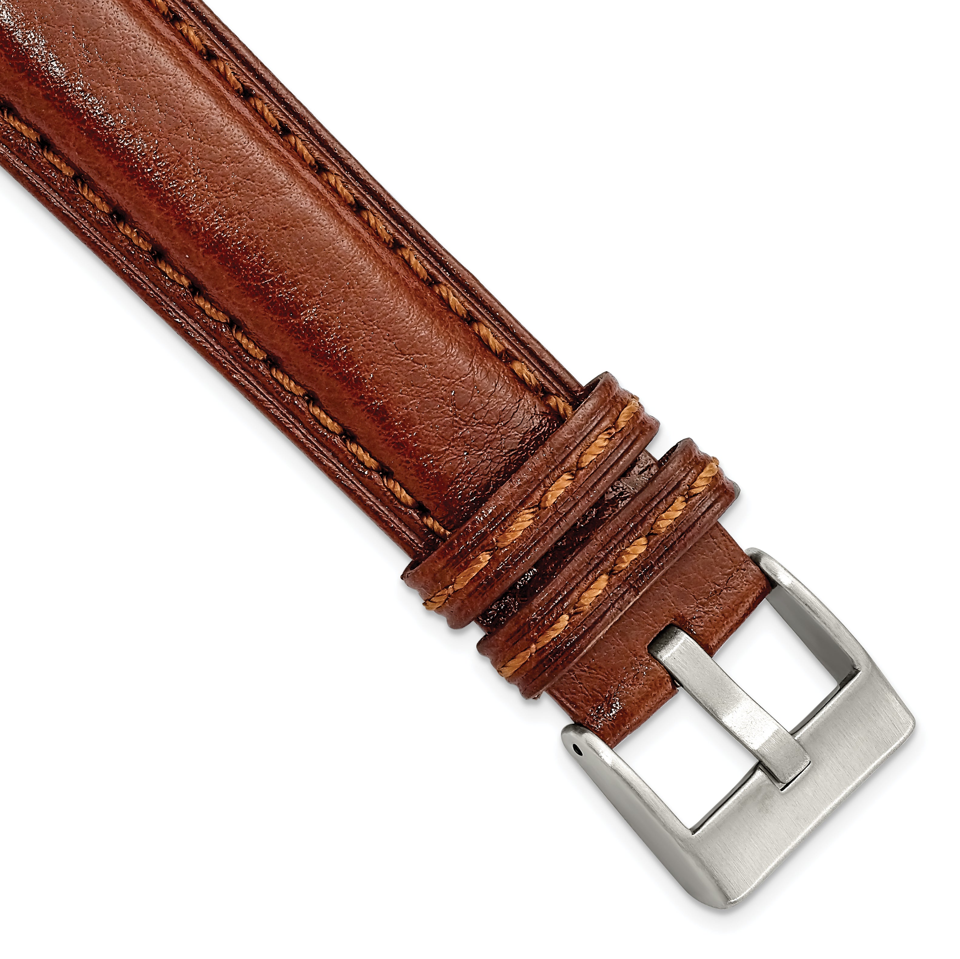 DeBeer 20mm Havana Belting Leather with Brushed Silver-tone Steel Buckle 7.75 inch Watch Band