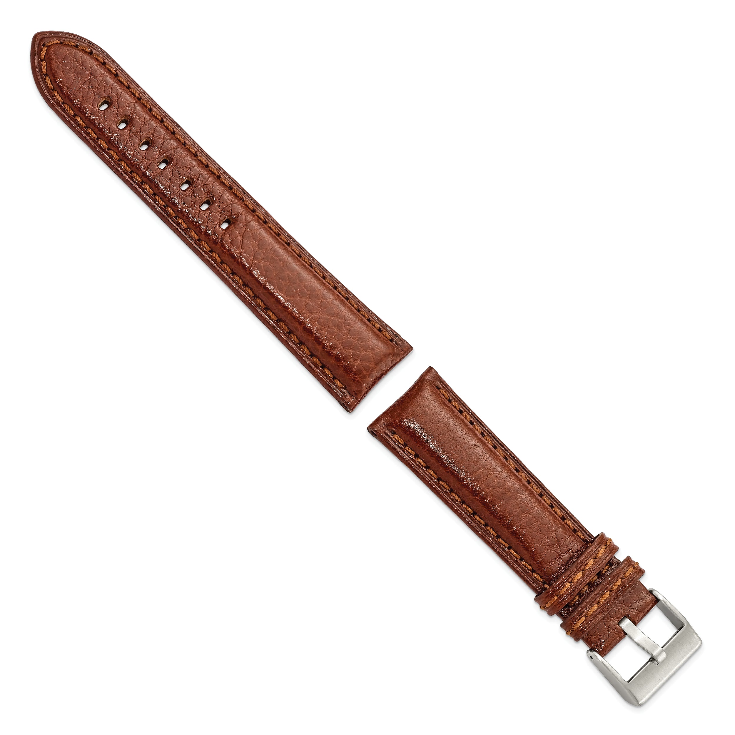 18mm Havana Belting Leather with Brushed Silver-tone Steel Buckle 7.75 inch Watch Band