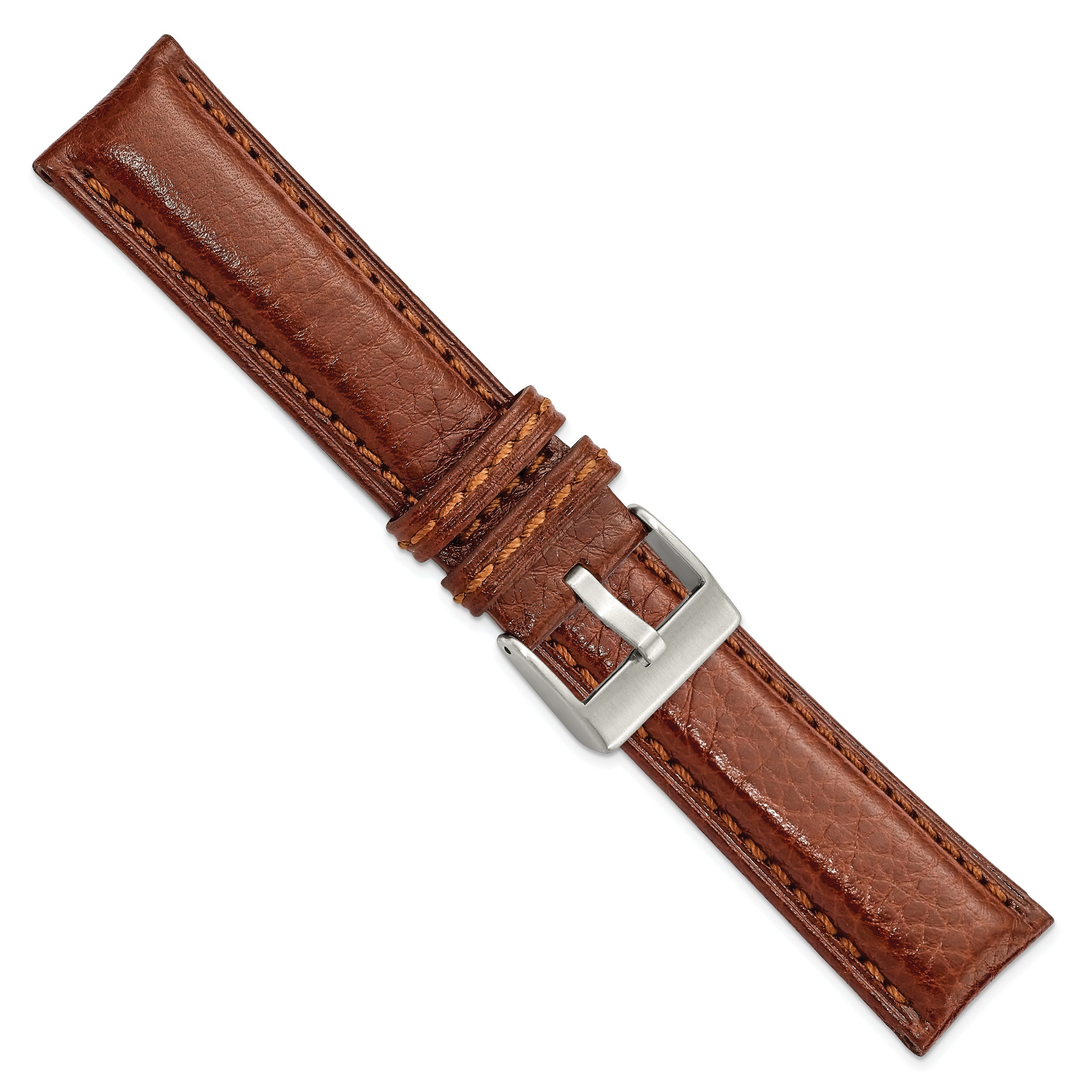 18mm Havana Belting Leather with Brushed Silver-tone Steel Buckle 7.75 inch Watch Band