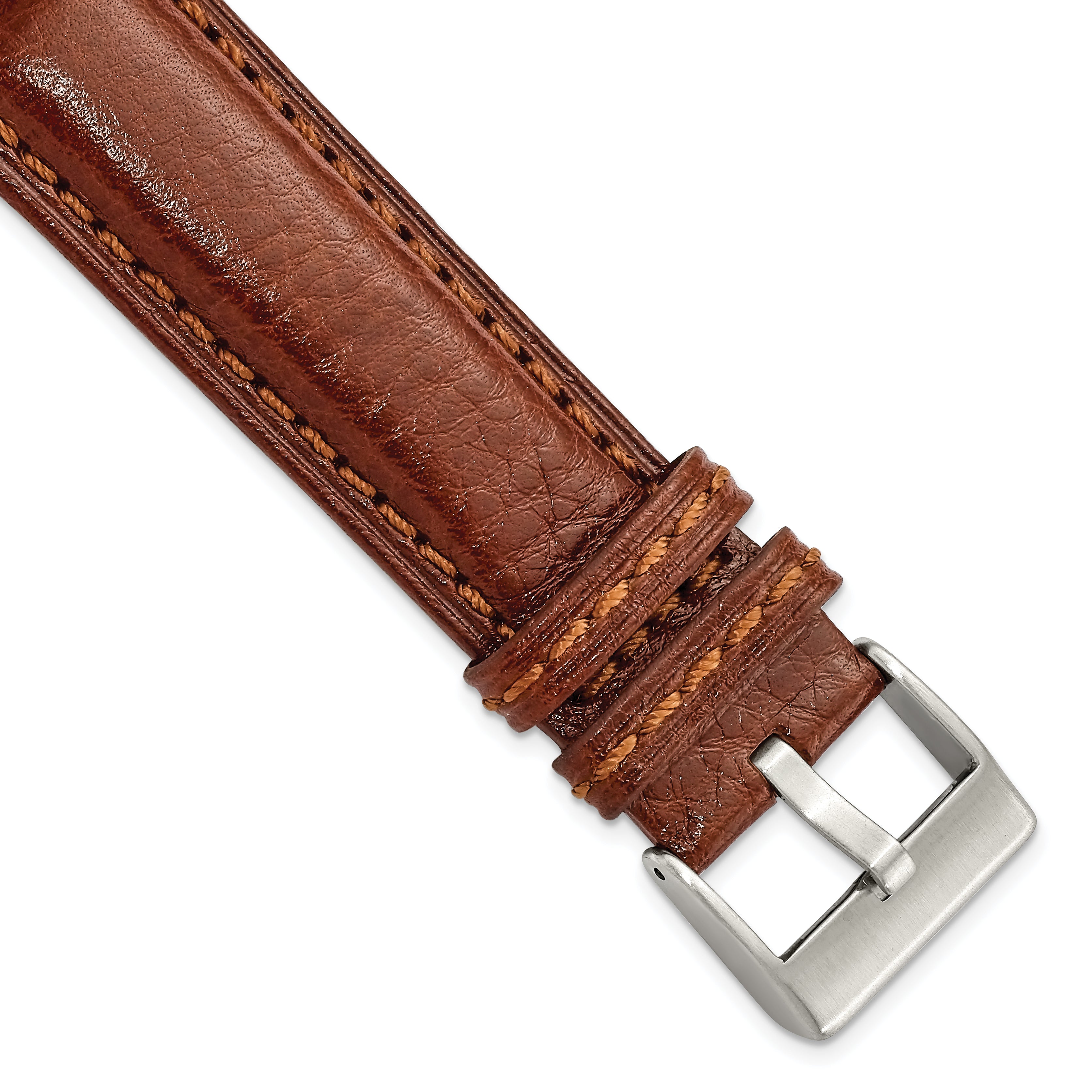 DeBeer 22mm Havana Belting Leather with Brushed Silver-tone Steel Buckle 7.75 inch Watch Band