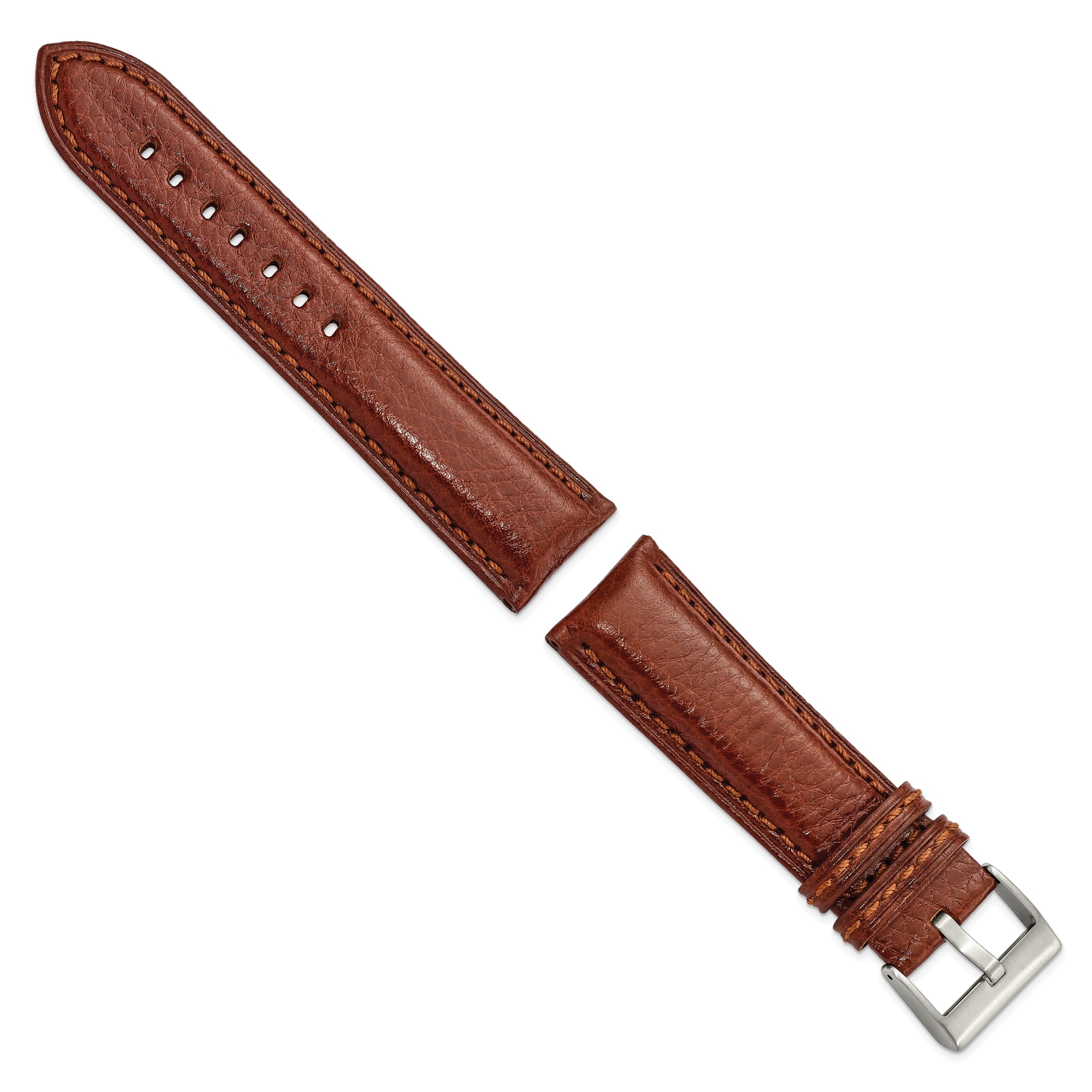 18mm Havana Belting Leather with Brushed Silver-tone Steel Buckle 7.75 inch Watch Band