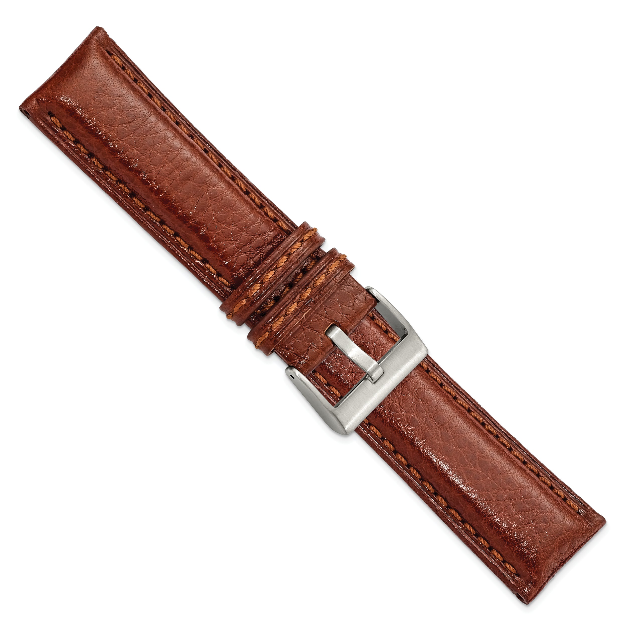 18mm Havana Belting Leather with Brushed Silver-tone Steel Buckle 7.75 inch Watch Band