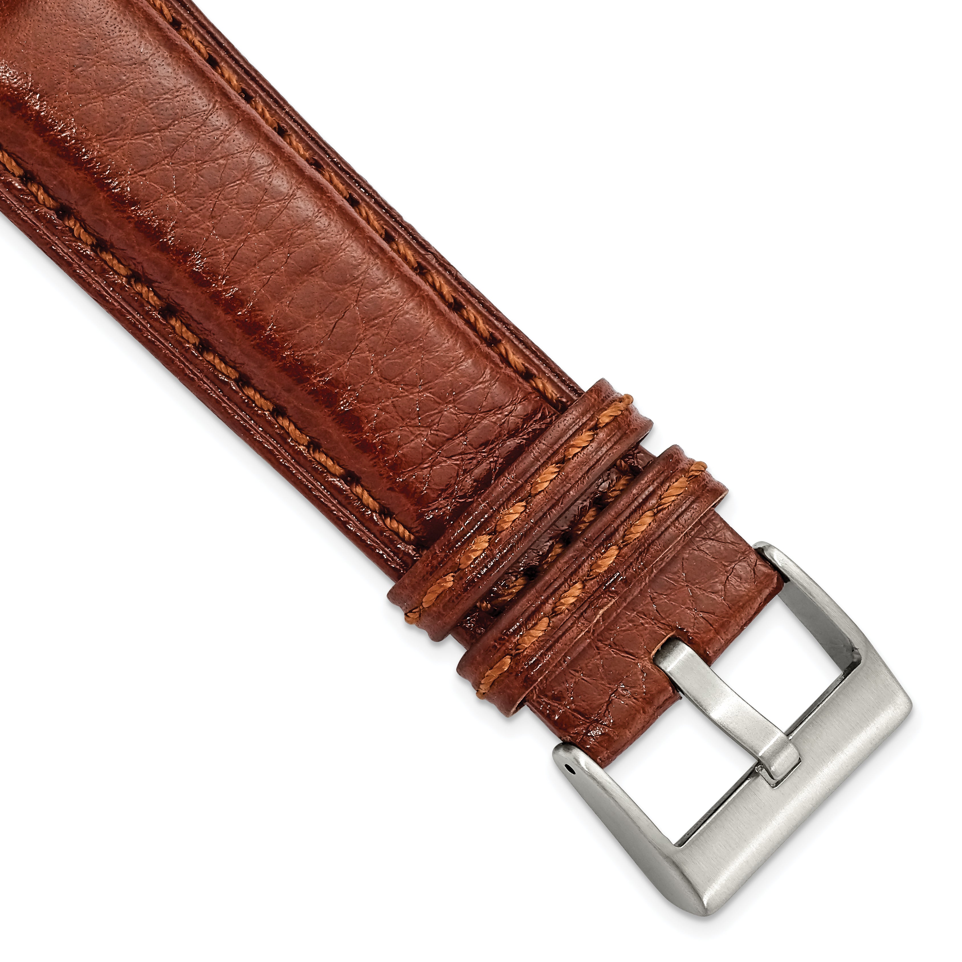 DeBeer 24mm Havana Belting Leather with Brushed Silver-tone Steel Buckle 7.75 inch Watch Band