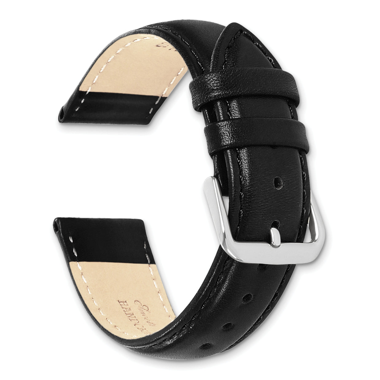 8mm Black Smooth Leather with Silver-tone Buckle 6.75 inch Watch Band