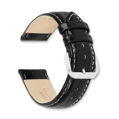 10mm Black Crocodile Grain Leather with Dark Stitching and Silver-tone Buckle 6.75 inch Watch Band