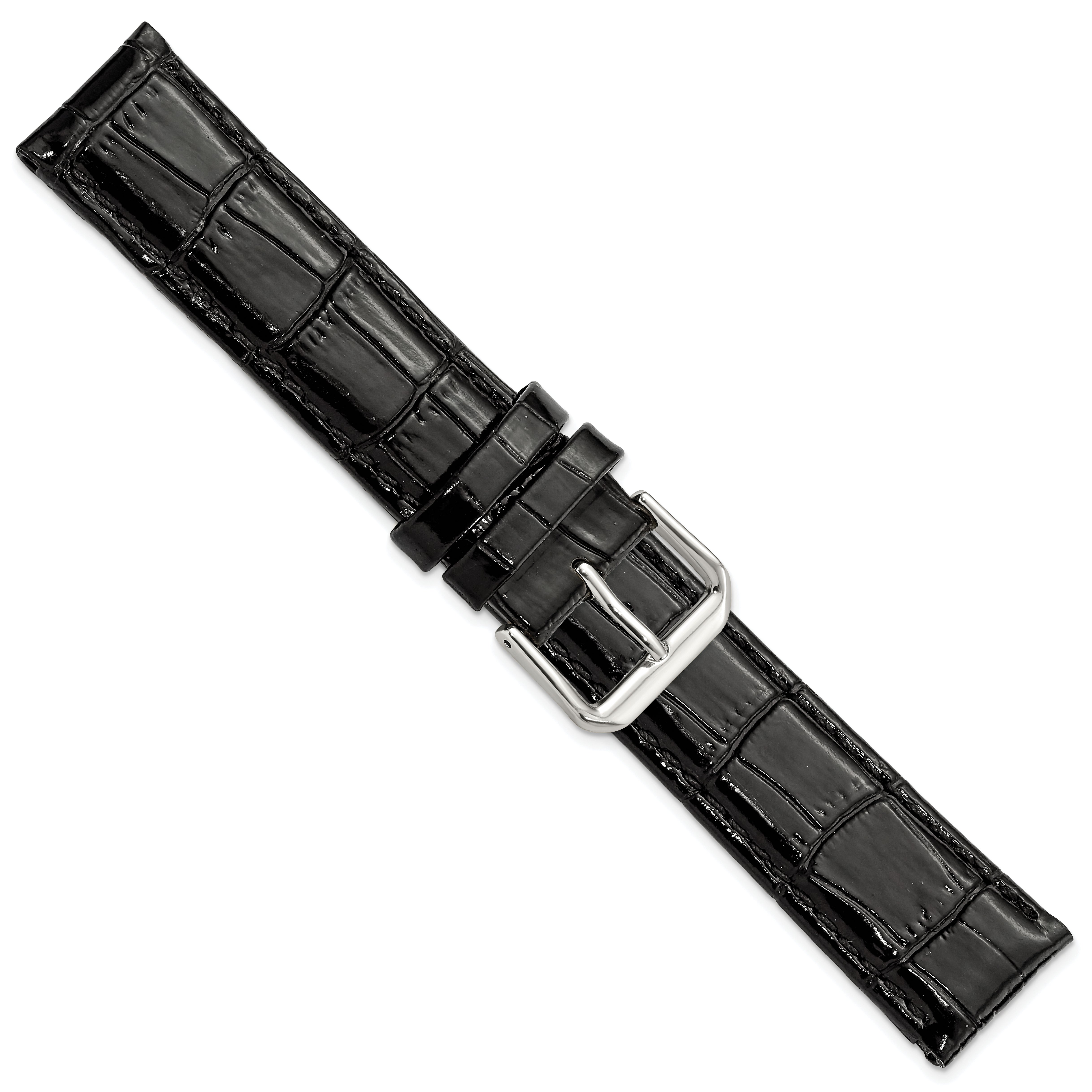 10mm Black Crocodile Grain Leather with Dark Stitching and Silver-tone Buckle 6.75 inch Watch Band