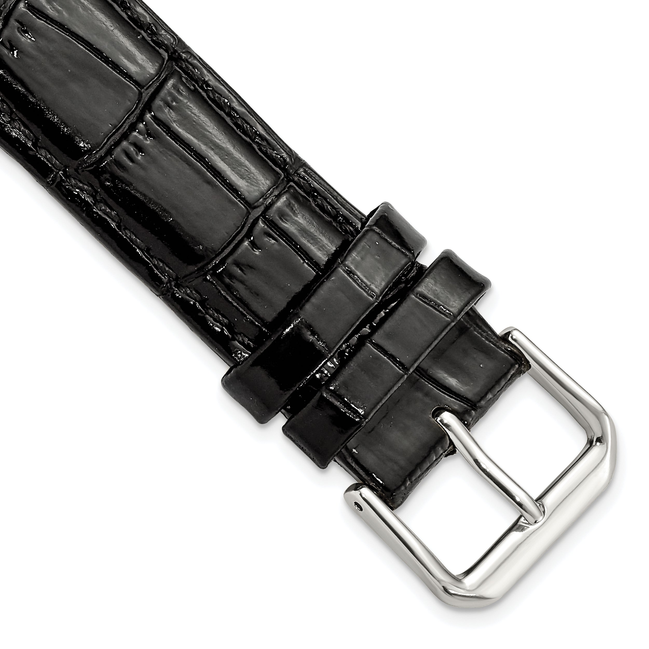 DeBeer 19mm Black Crocodile Grain Leather with Dark Stitching and Silver-tone Buckle 7.5 inch Watch Band