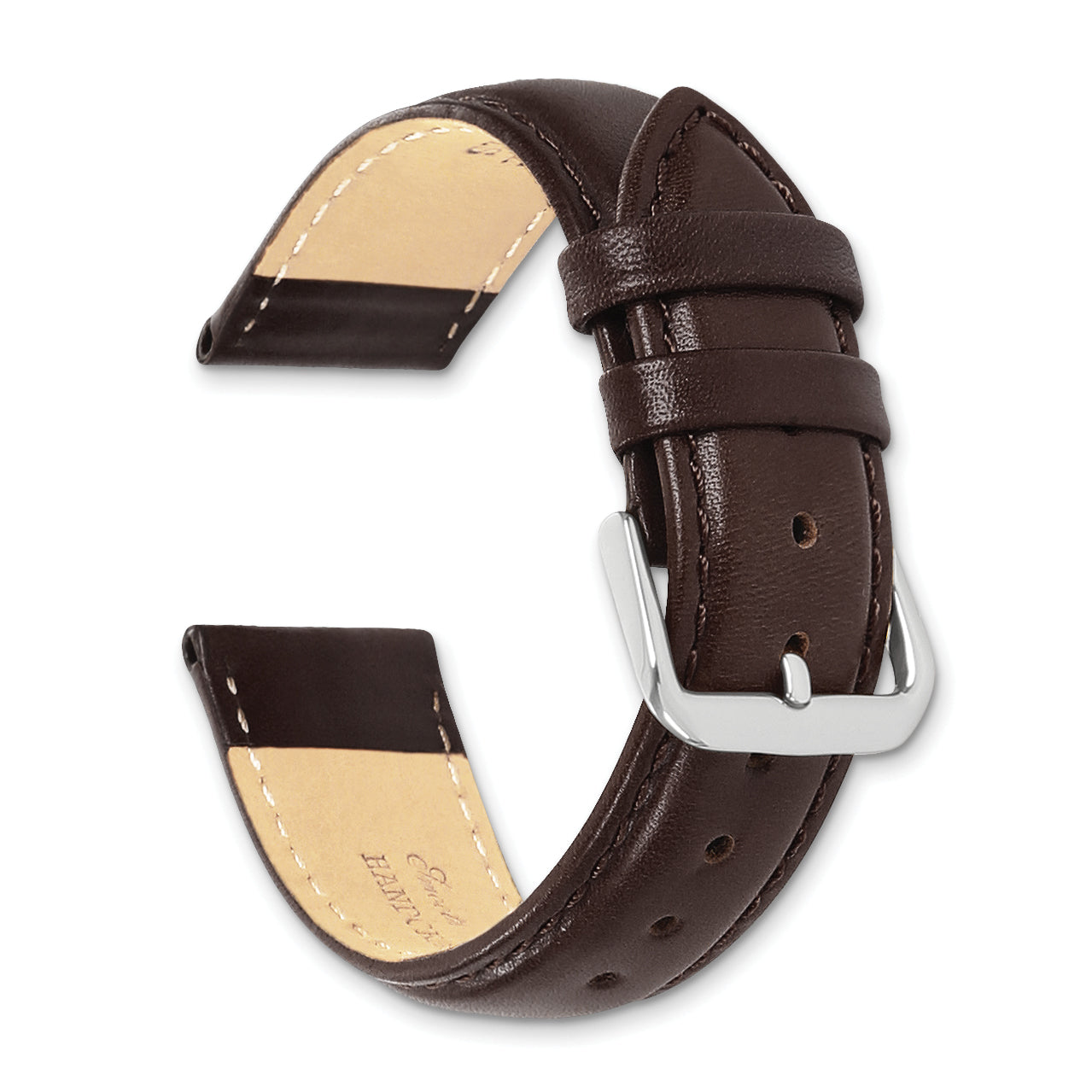 12mm Long Dark Brown Smooth Leather with Silver-tone Buckle 7.5 inch Watch Band