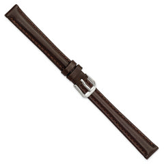 12mm Long Dark Brown Smooth Leather with Silver-tone Buckle 7.5 inch Watch Band