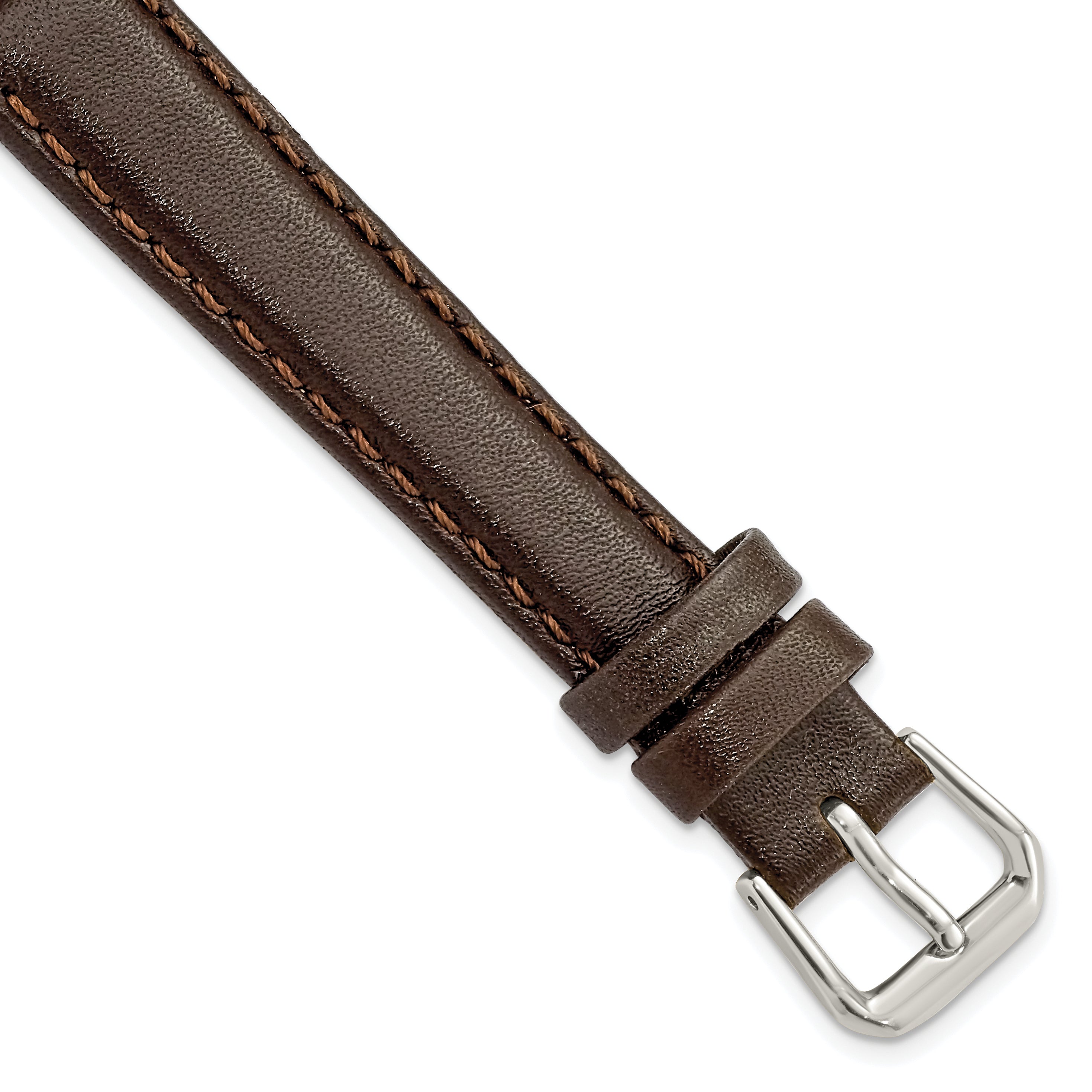 DeBeer 14mm Long Dark Brown Smooth Leather with Silver-tone Buckle 7.5 inch Watch Band