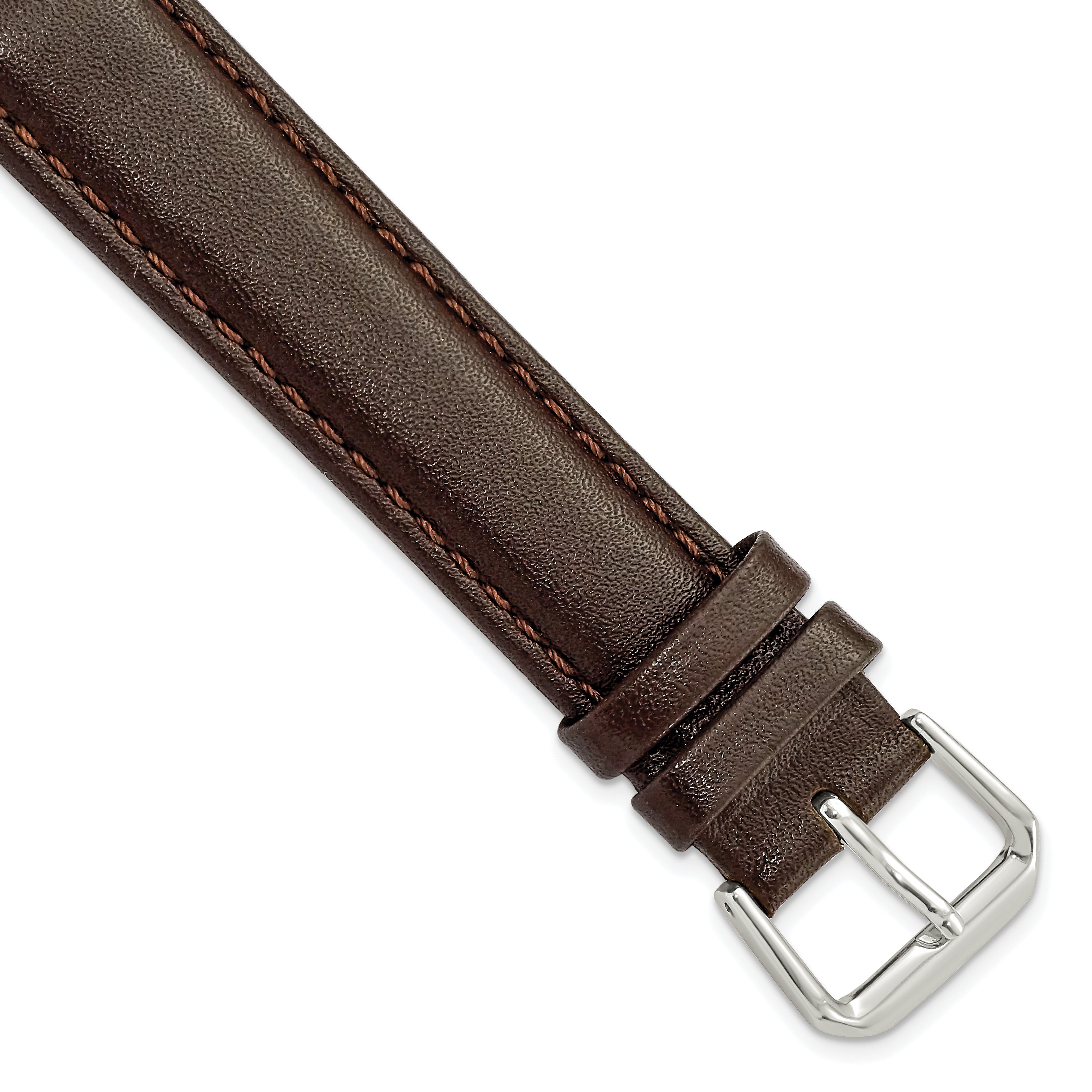 DeBeer 18mm Long Dark Brown Smooth Leather with Silver-tone Buckle 8.5 inch Watch Band