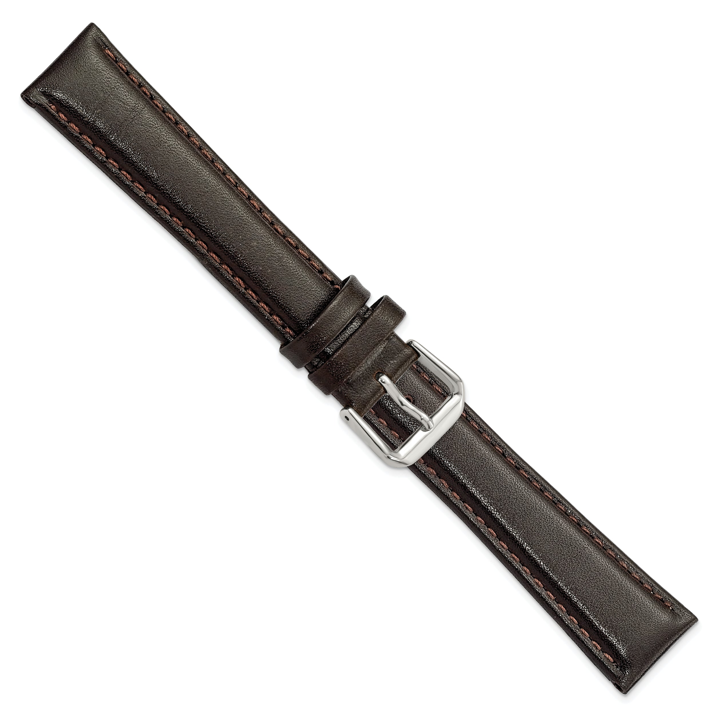 12mm Long Dark Brown Smooth Leather with Silver-tone Buckle 7.5 inch Watch Band