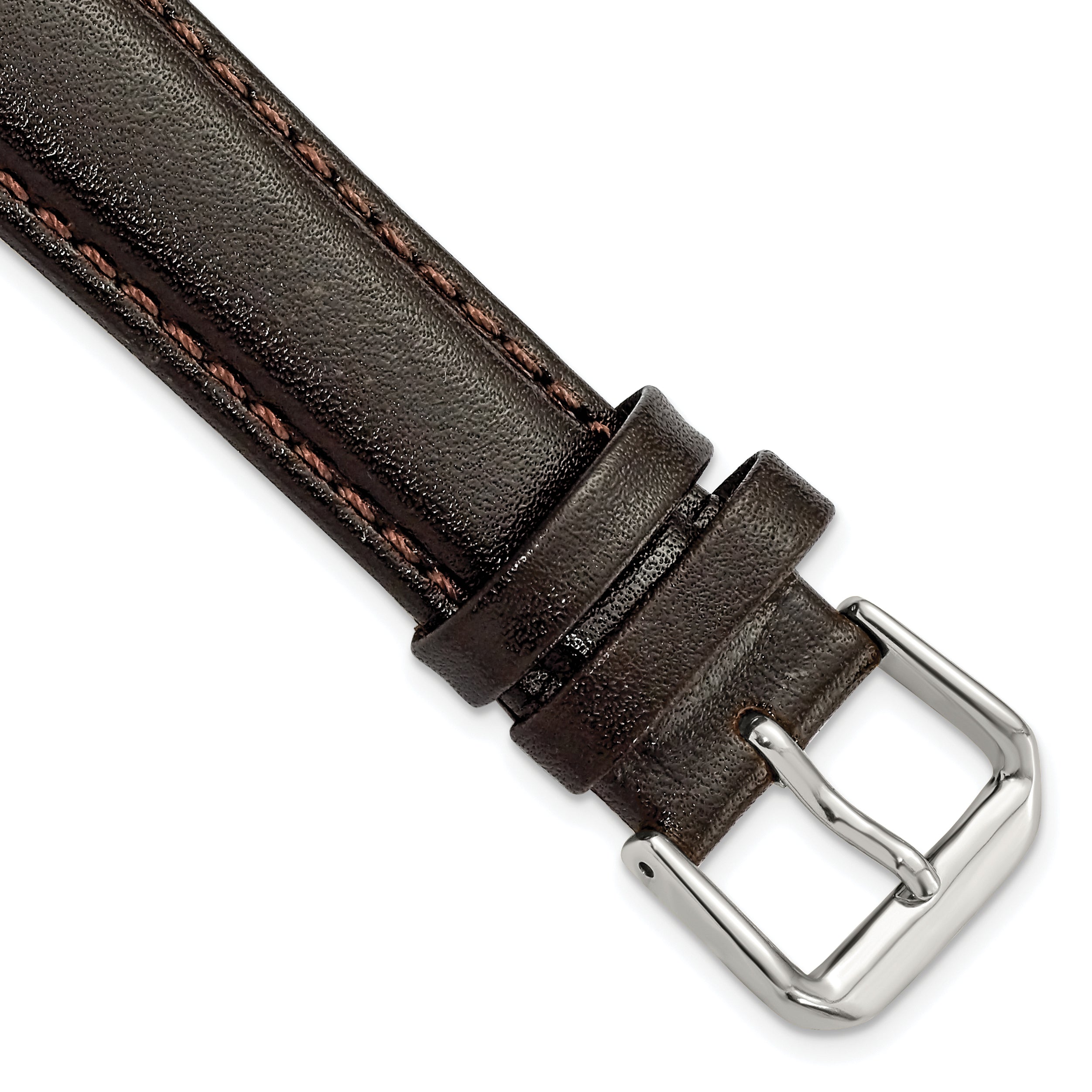 DeBeer 19mm Long Dark Brown Smooth Leather with Silver-tone Buckle 8.5 inch Watch Band