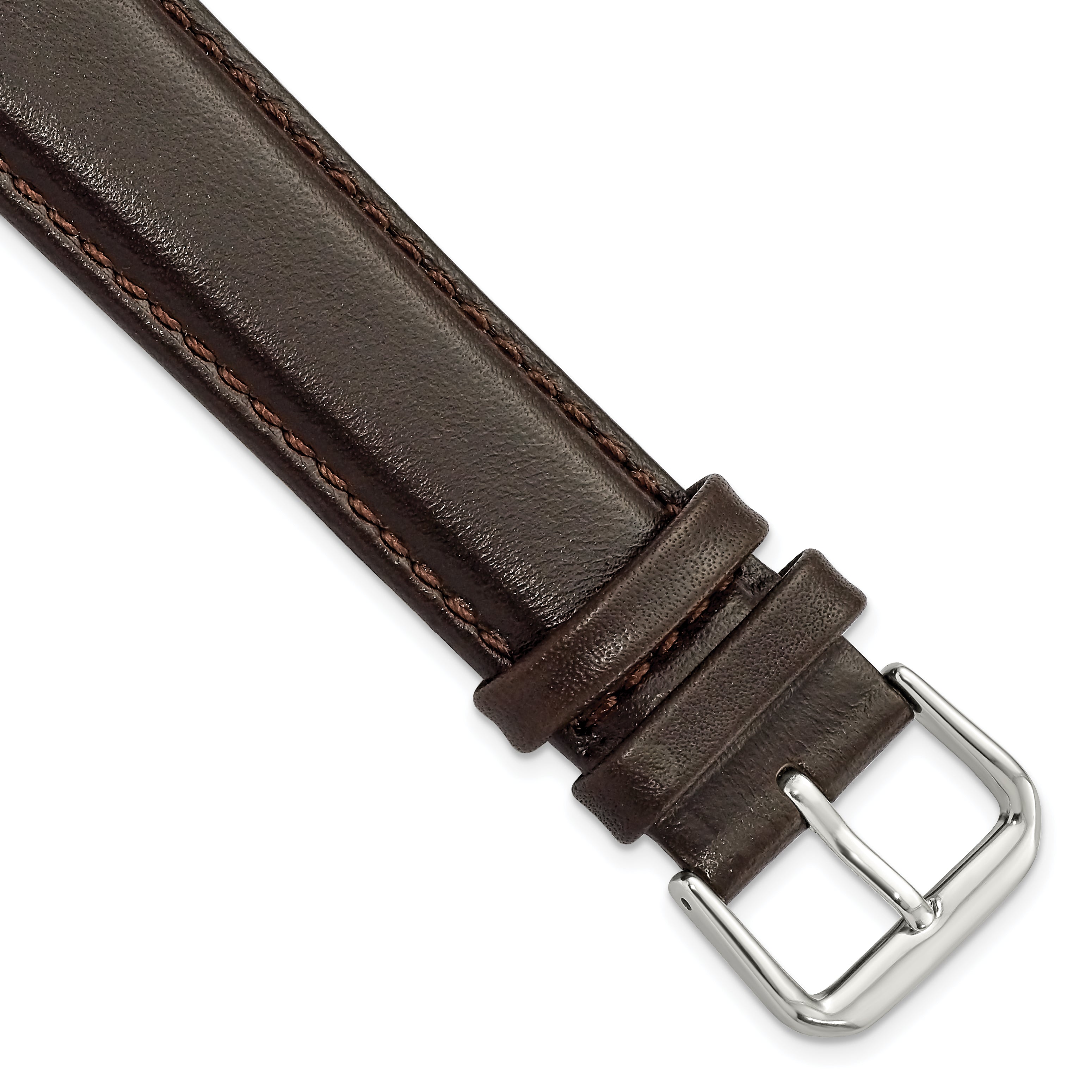 DeBeer 20mm Long Dark Brown Smooth Leather with Silver-tone Buckle 8.5 inch Watch Band