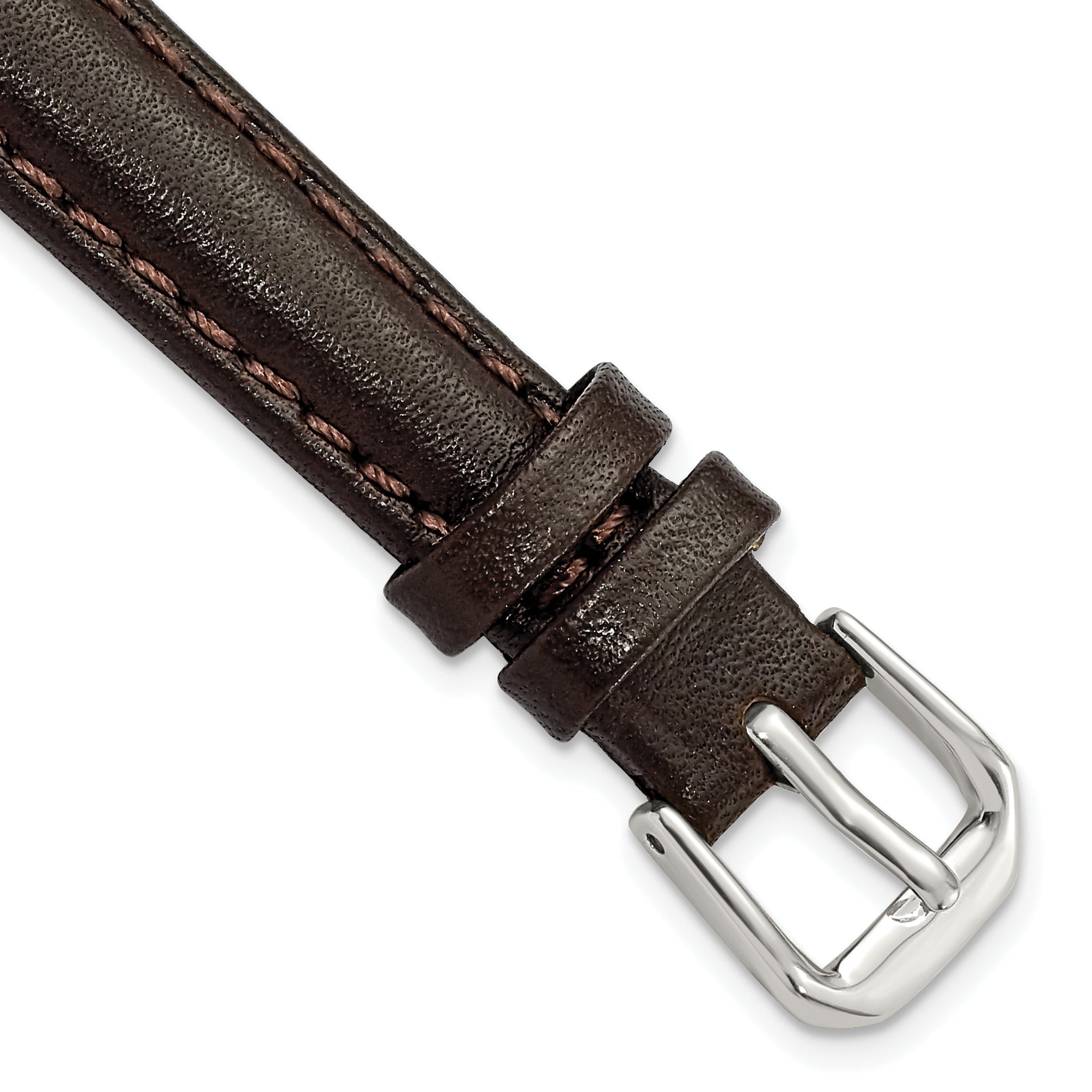 DeBeer 12mm Short Dark Brown Smooth Leather with Silver-tone Buckle 6.25 inch Watch Band