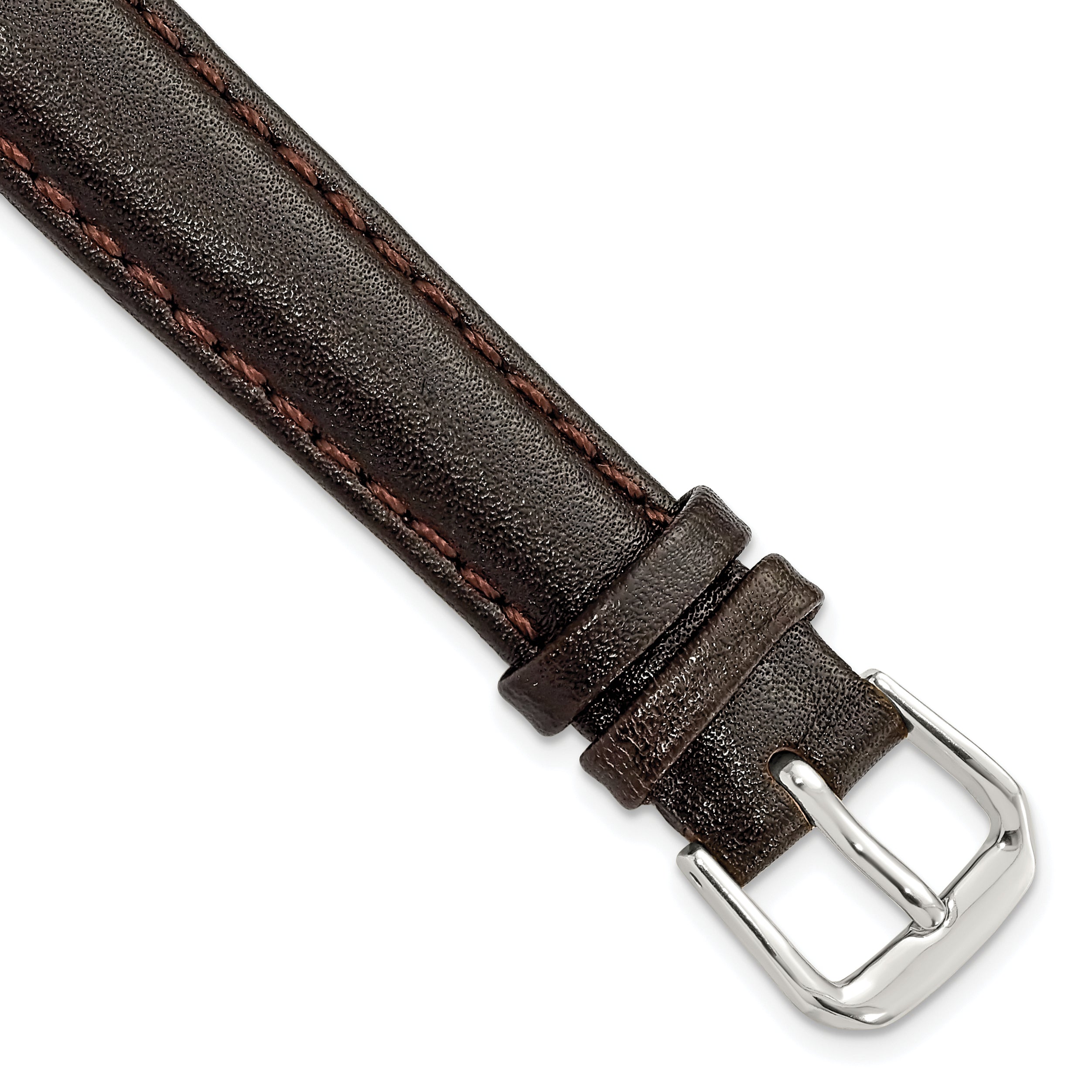 DeBeer 14mm Short Dark Brown Smooth Leather with Silver-tone Buckle 6.25 inch Watch Band