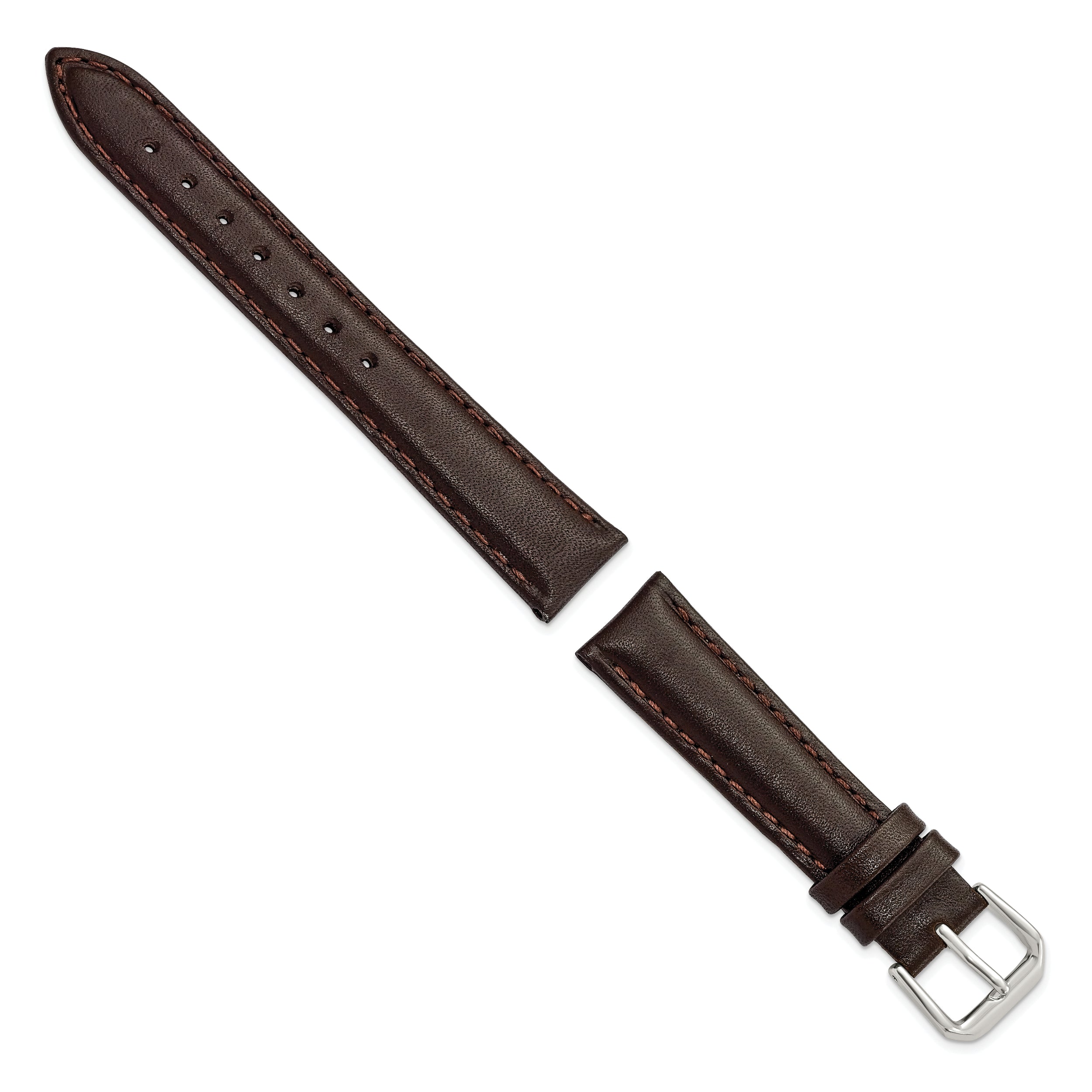 12mm Short Dark Brown Smooth Leather with Silver-tone Buckle 6.25 inch Watch Band