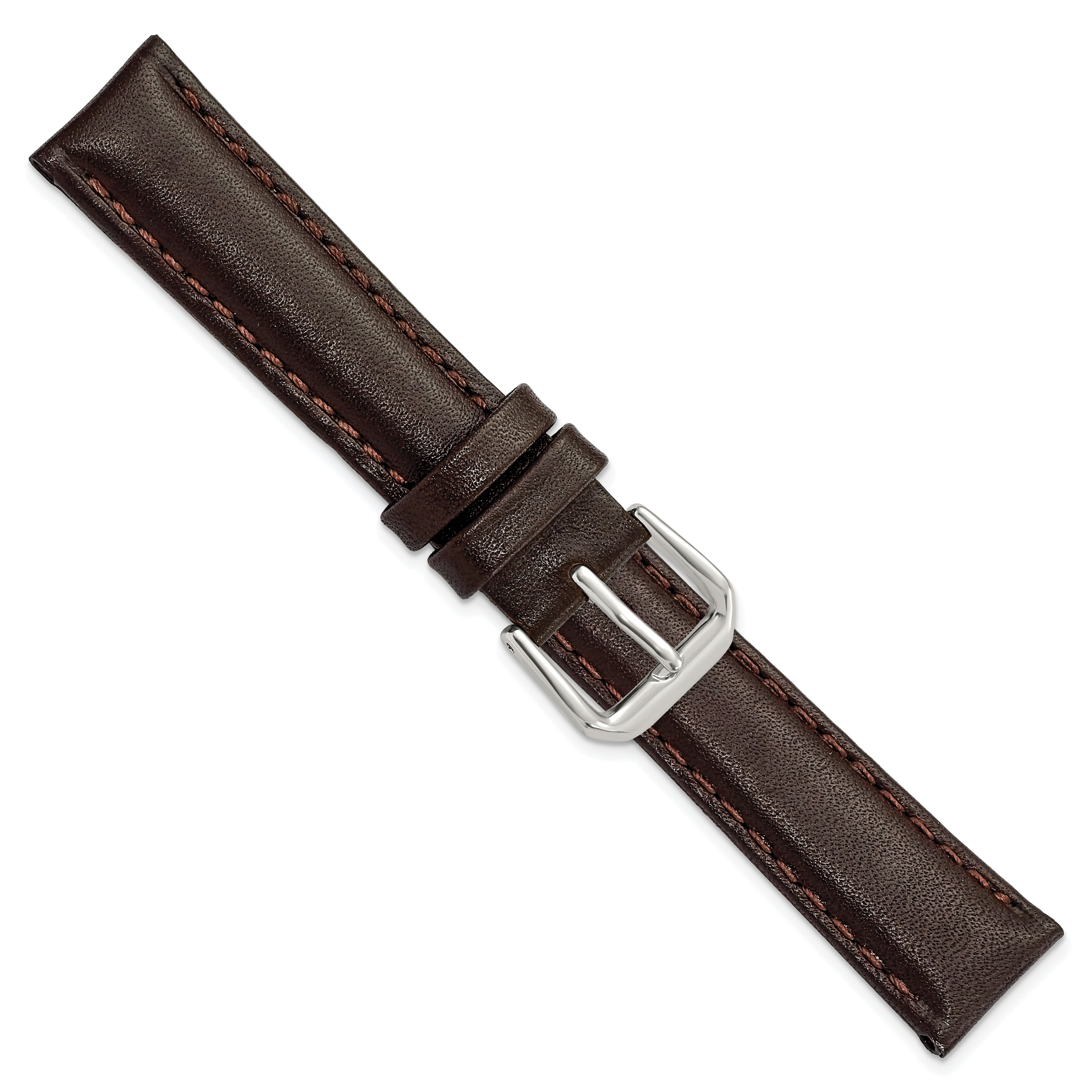 12mm Short Dark Brown Smooth Leather with Silver-tone Buckle 6.25 inch Watch Band