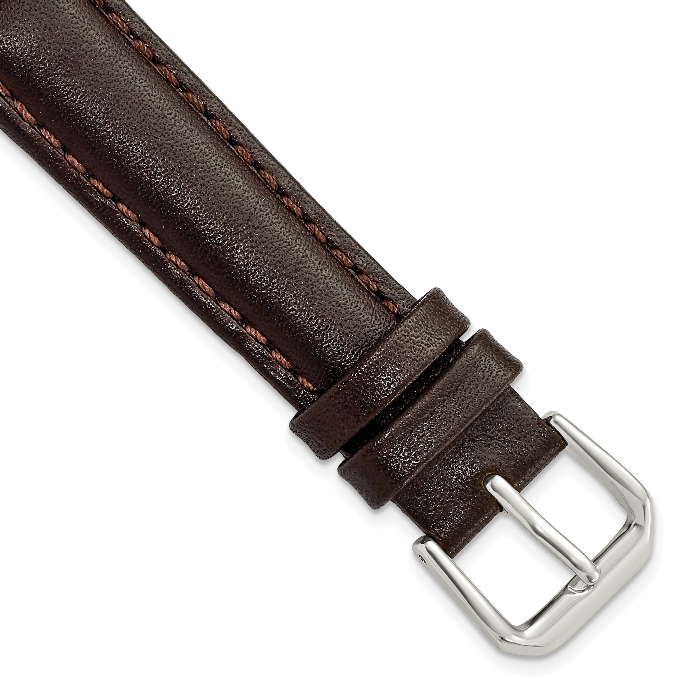 DeBeer 16mm Short Dark Brown Smooth Leather with Silver-tone Buckle 6.75 inch Watch Band