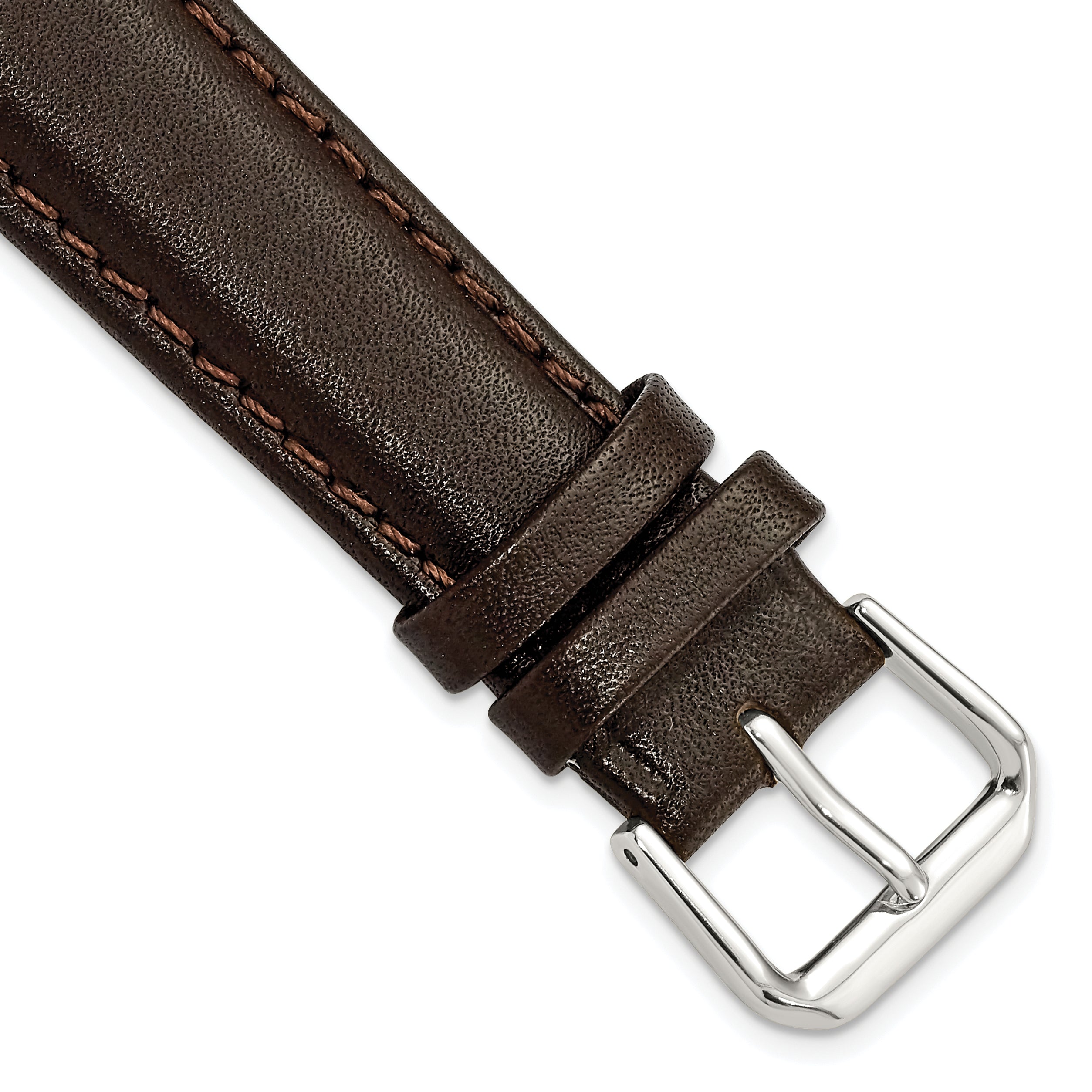 DeBeer 18mm Short Dark Brown Smooth Leather with Silver-tone Buckle 6.75 inch Watch Band