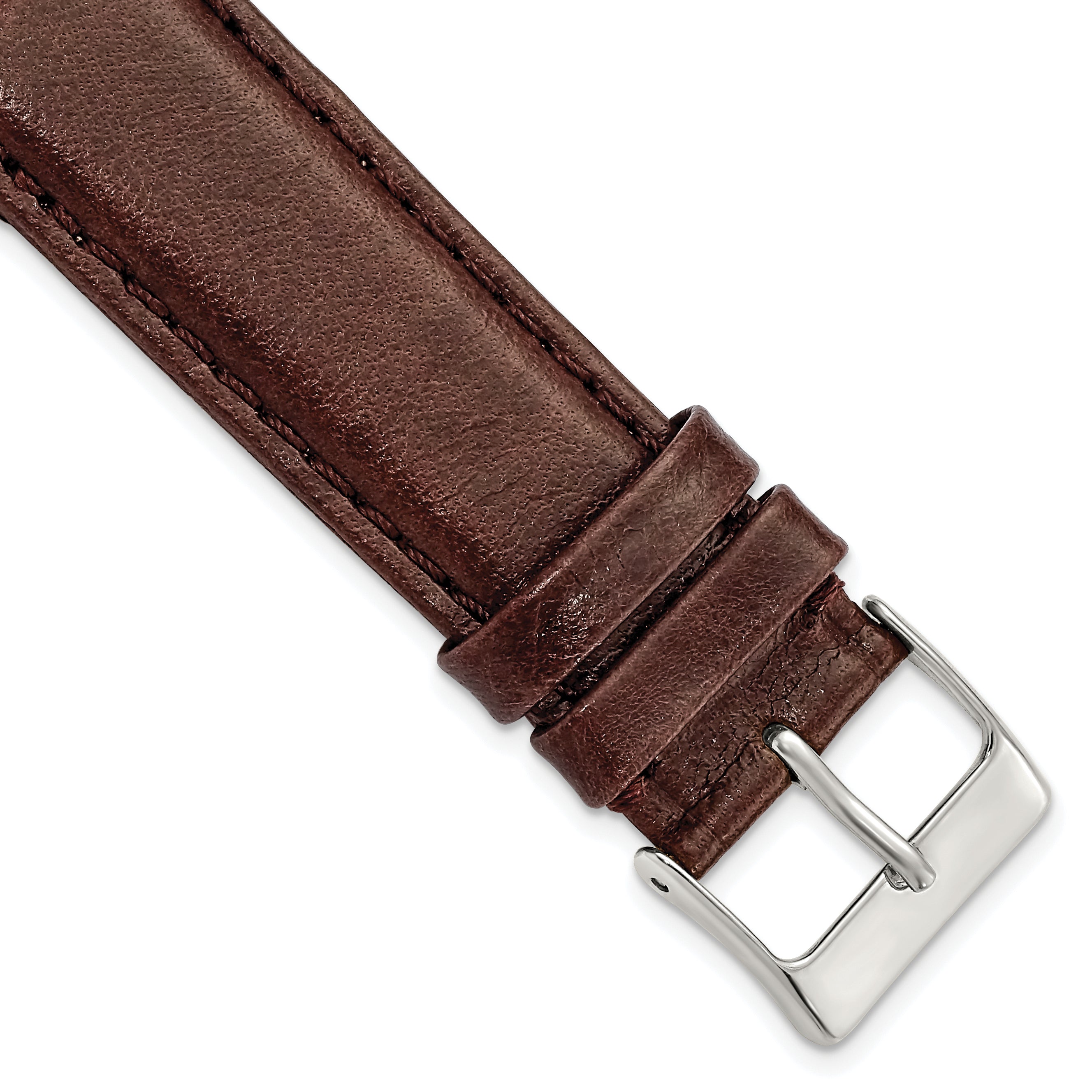 DeBeer 19mm Short Dark Brown Smooth Leather with Silver-tone Buckle 6.75 inch Watch Band