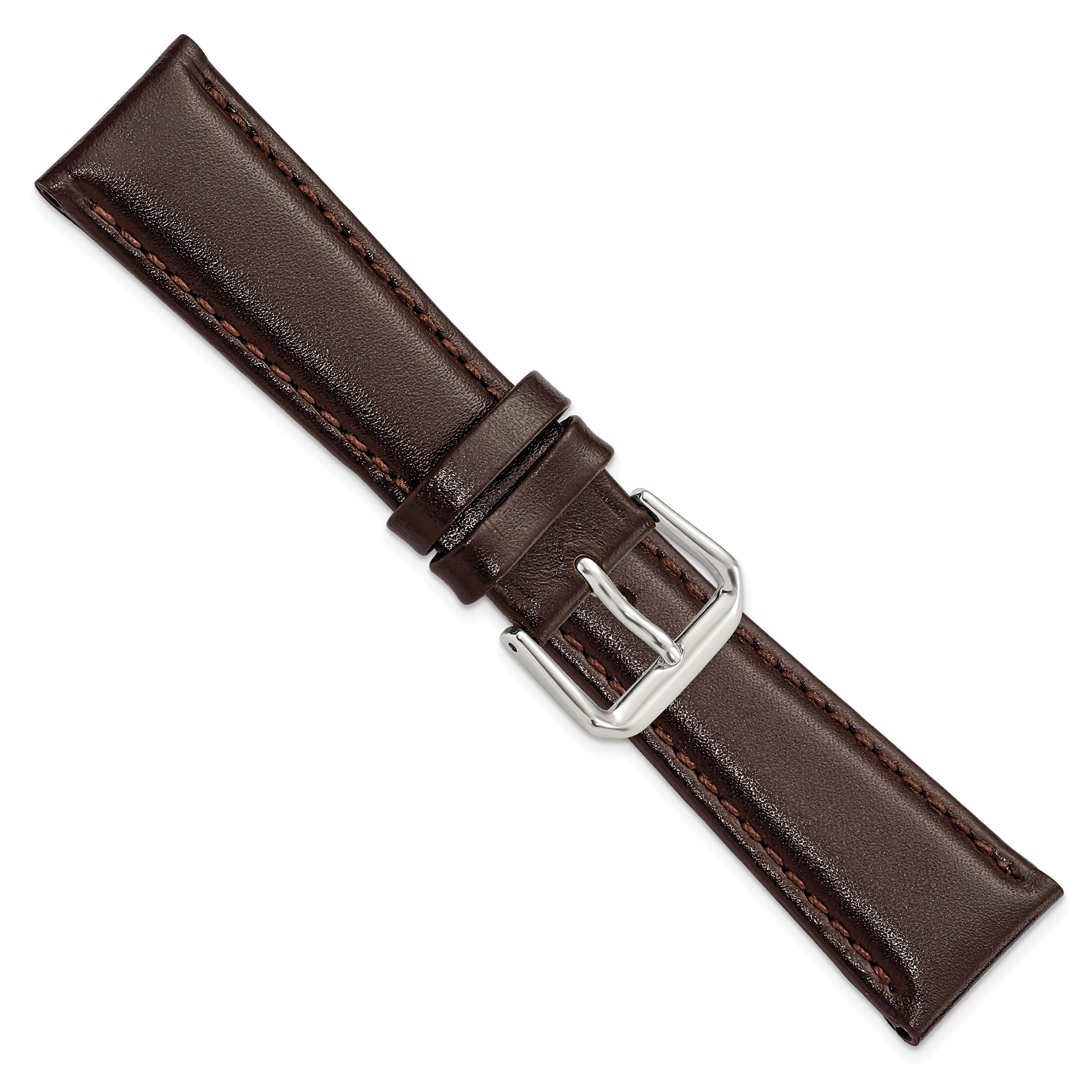 12mm Short Dark Brown Smooth Leather with Silver-tone Buckle 6.25 inch Watch Band