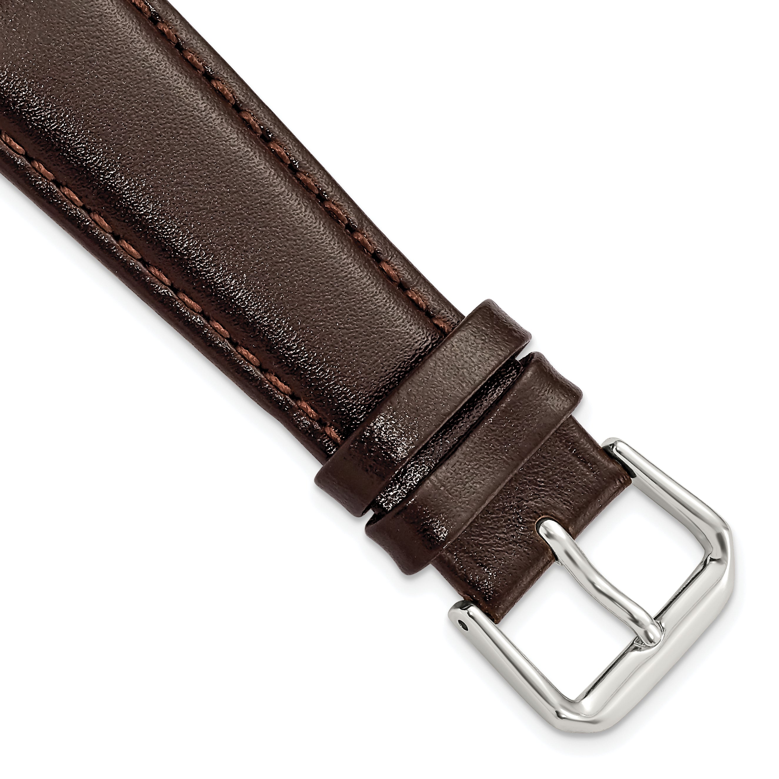 DeBeer 20mm Short Dark Brown Smooth Leather with Silver-tone Buckle 6.75 inch Watch Band