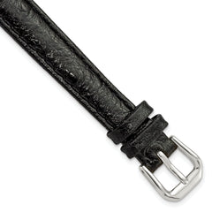 DeBeer 12mm Black Ostrich Grain Leather with Silver-tone Buckle 6.75 inch Watch Band