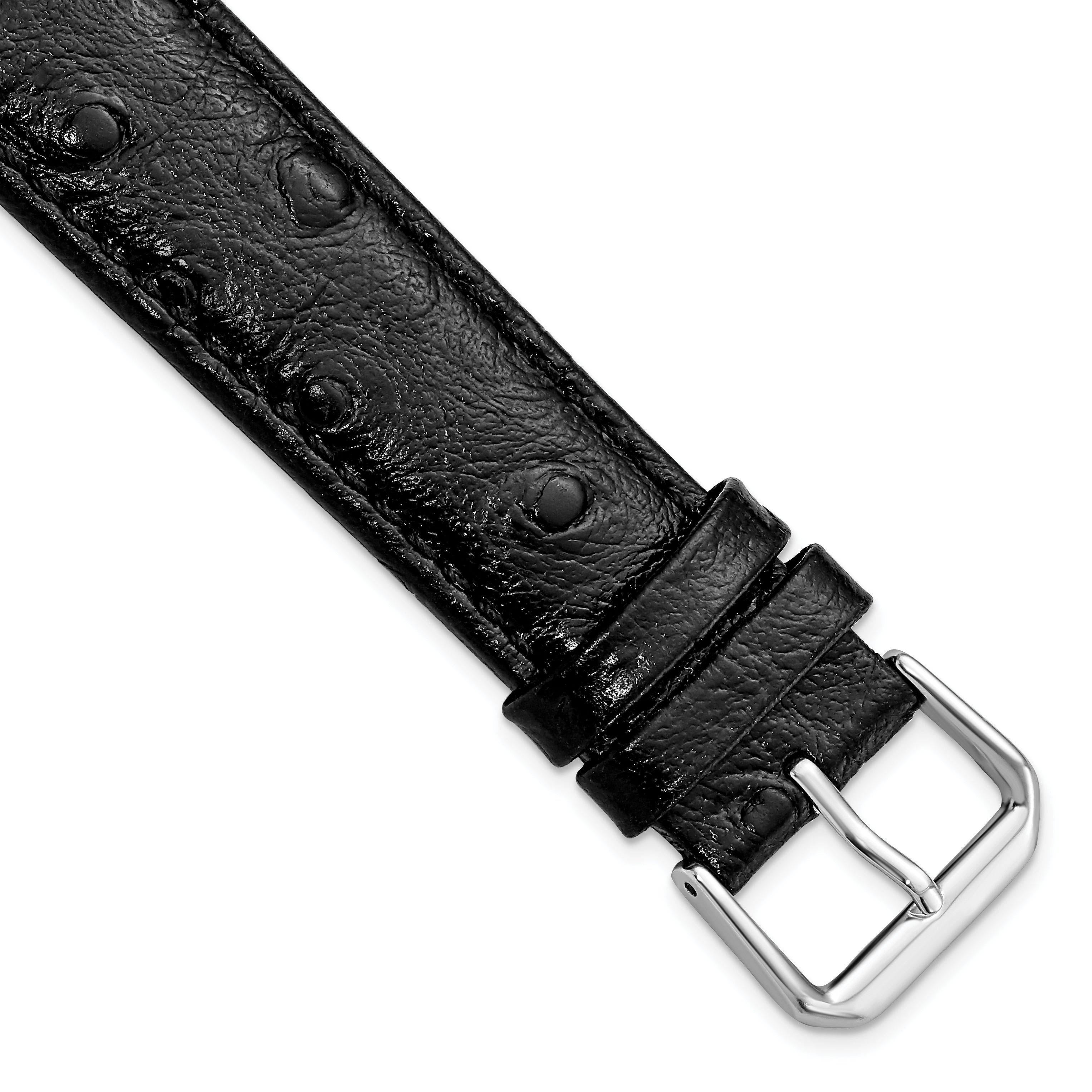 DeBeer 20mm Black Ostrich Grain Leather with Silver-tone Buckle 7.5 inch Watch Band