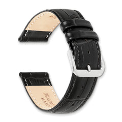 12mm Black Matte Wild Alligator Grain Leather with Silver-tone Buckle 6.75 inch  Watch Band