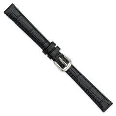 12mm Black Matte Wild Alligator Grain Leather with Silver-tone Buckle 6.75 inch  Watch Band