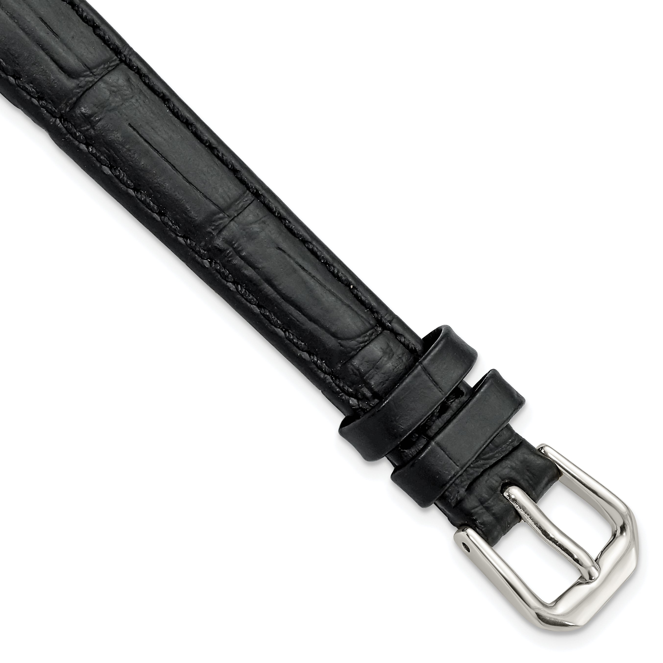 DeBeer 12mm Black Matte Wild Alligator Grain Leather with Silver-tone Buckle 6.75 inch  Watch Band